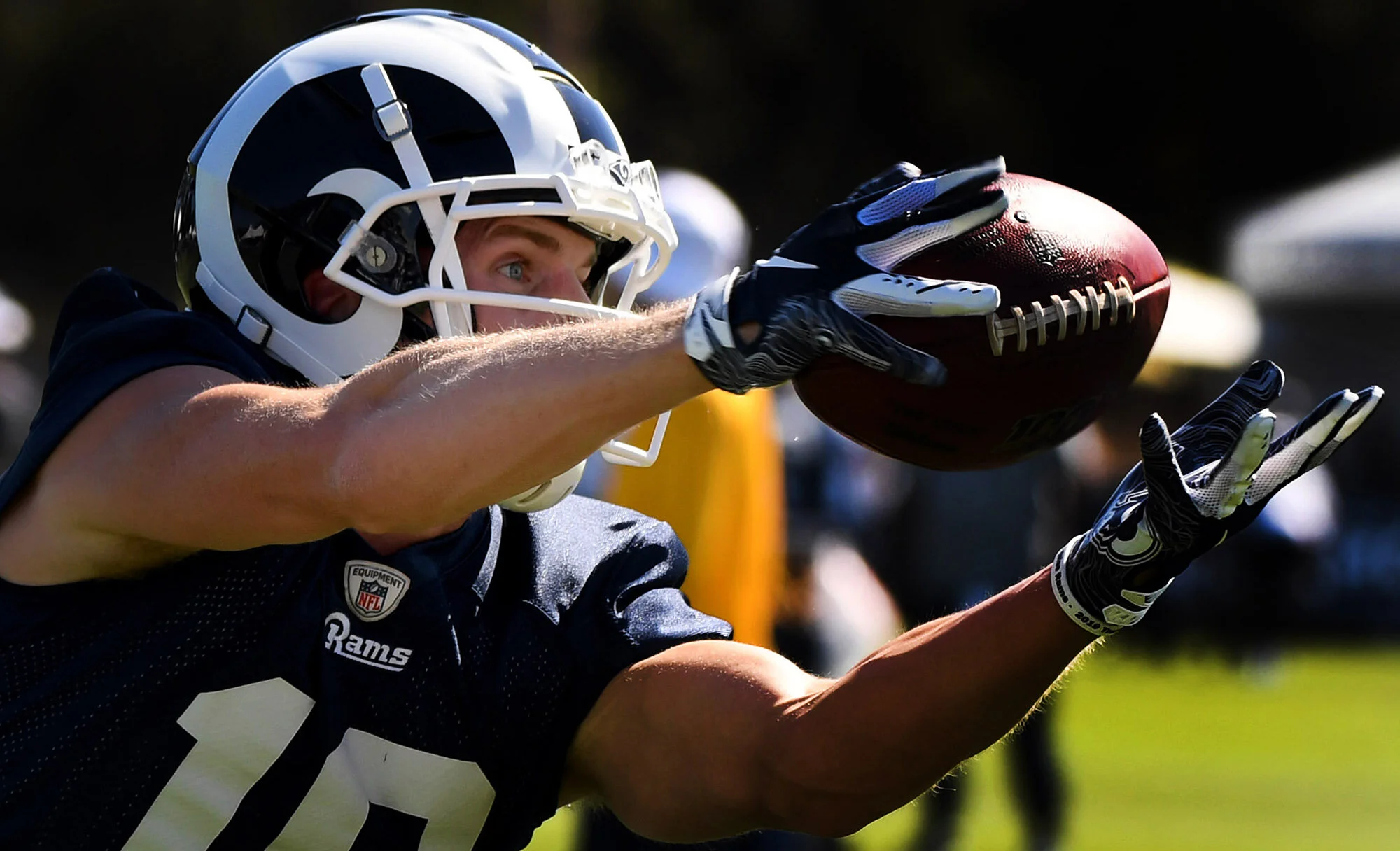  Wide receiver Cooper Kupp #18 of the Los Angeles Rams during the Los Angeles Rams training camp on the campus of UC Irvine on Saturday, July 27, 2019 in Irvine, California.  