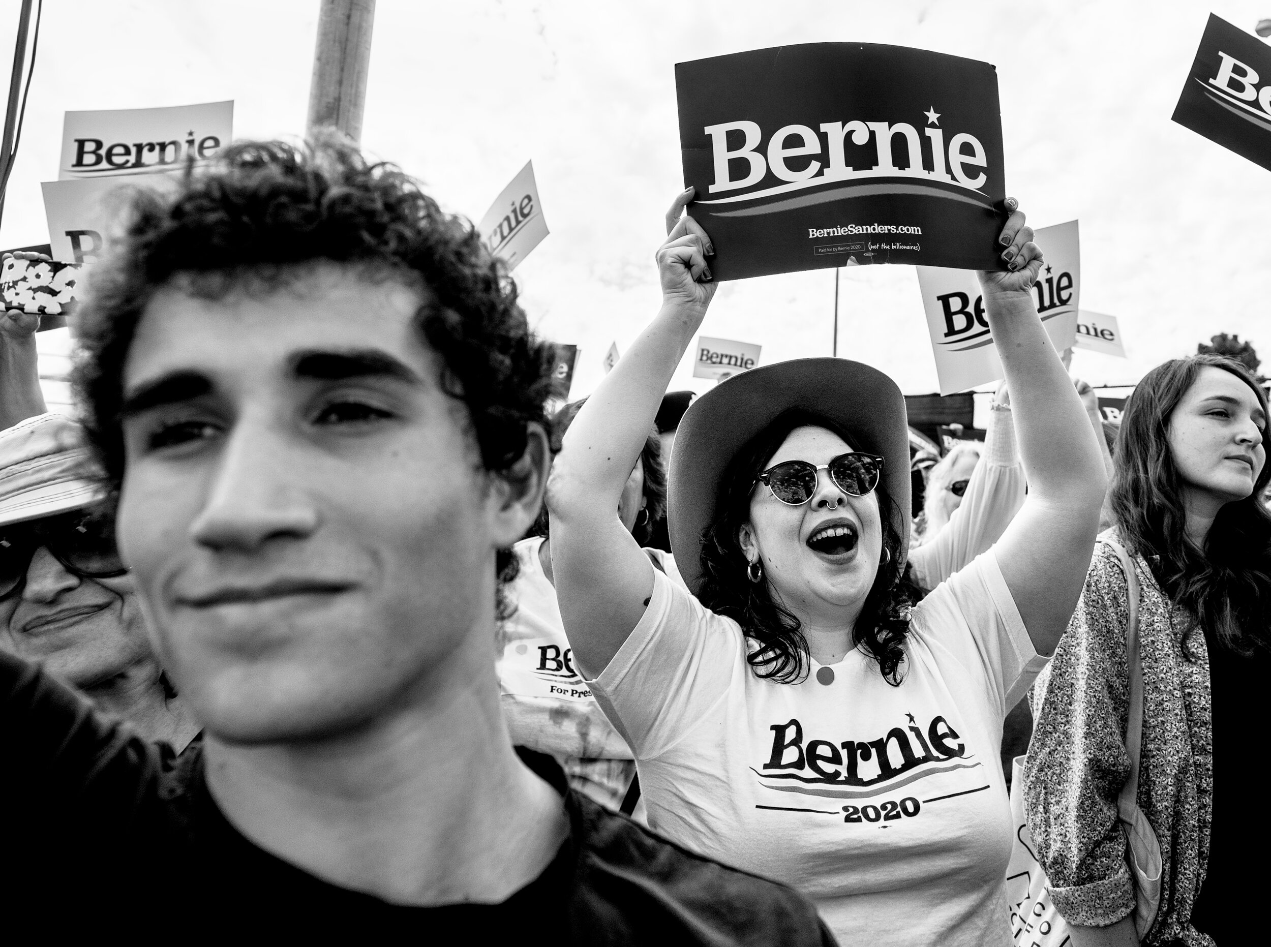 Supporters cheer for Democratic presidential candidate Sen. Bernie Sanders during a campaign rally in Santa Ana, California.