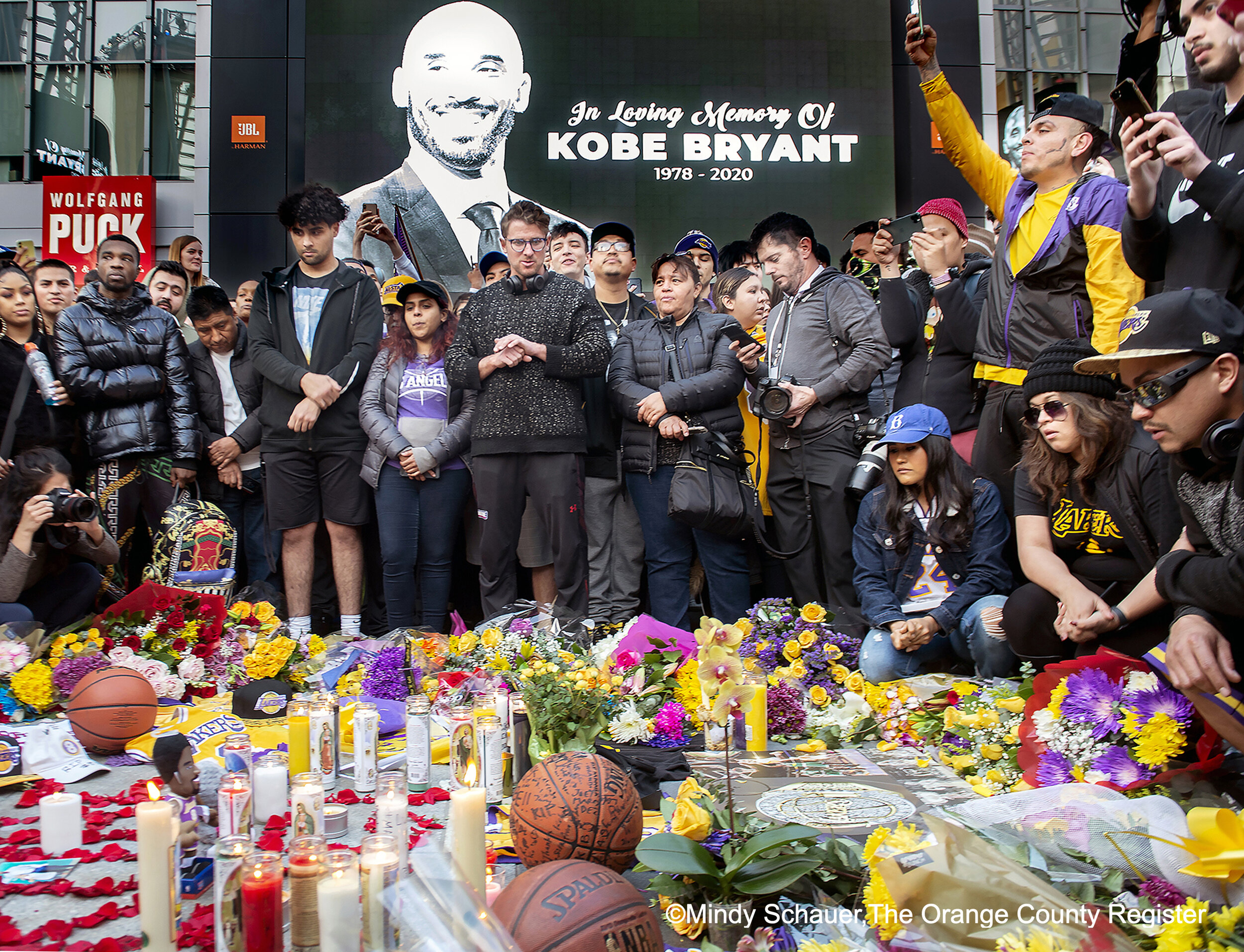  Thousands of Kobe Bryant fans converge outside Staples Center to honor the former Lakers player who died Sunday, January 26, 2020 in a helicopter crash near Calabasas, Calif. He was 41.  