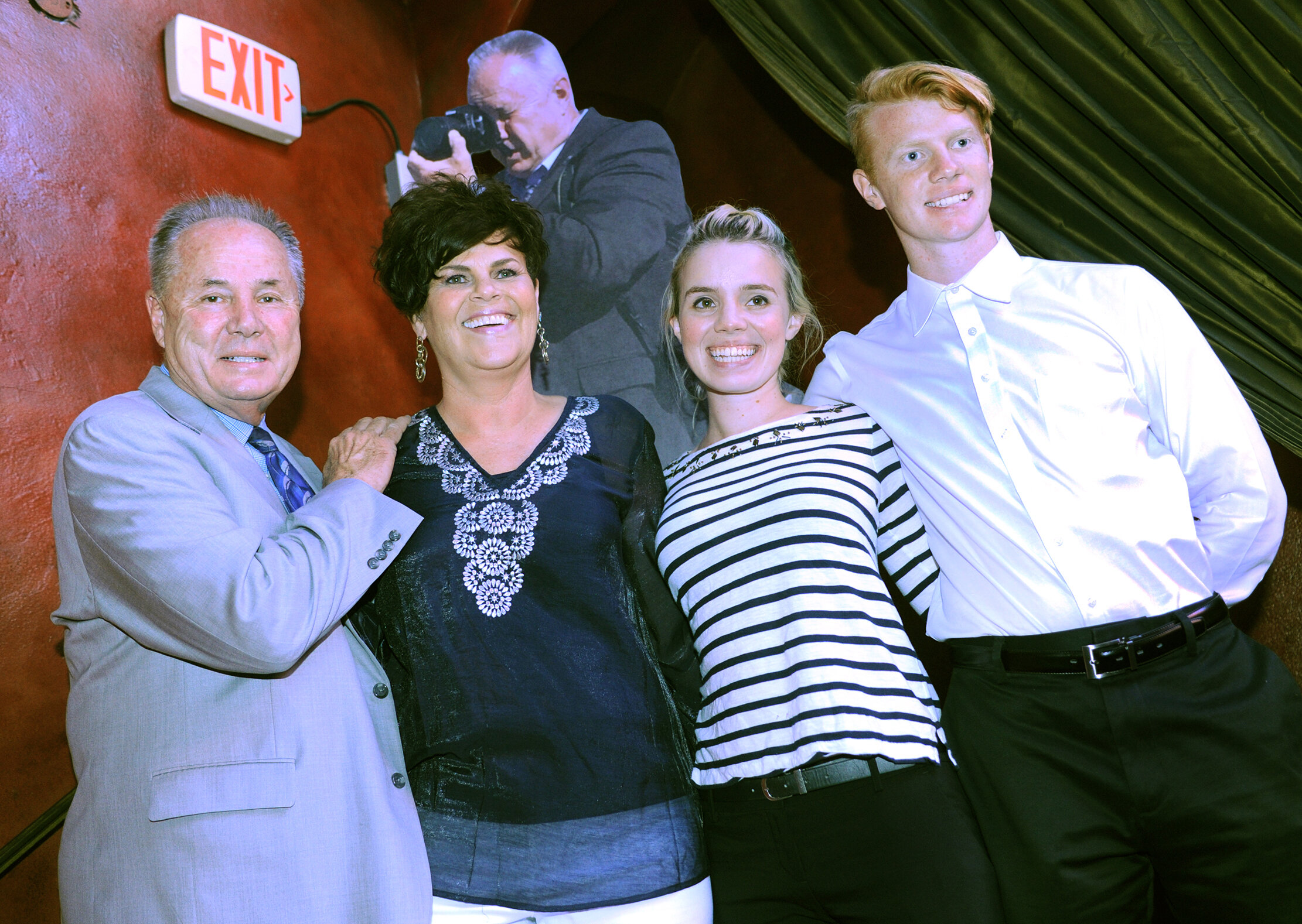  A cardboard cut-out of Tom LaBonge takes a photo of LaBonge with his wife Brigid, daughter Mary-Catherine and son Charles. A farewell party was held for Los Angeles City Councilman Tom LaBonge at the Avalon in Hollywood, CA 6/24/2015 (Photo by John 