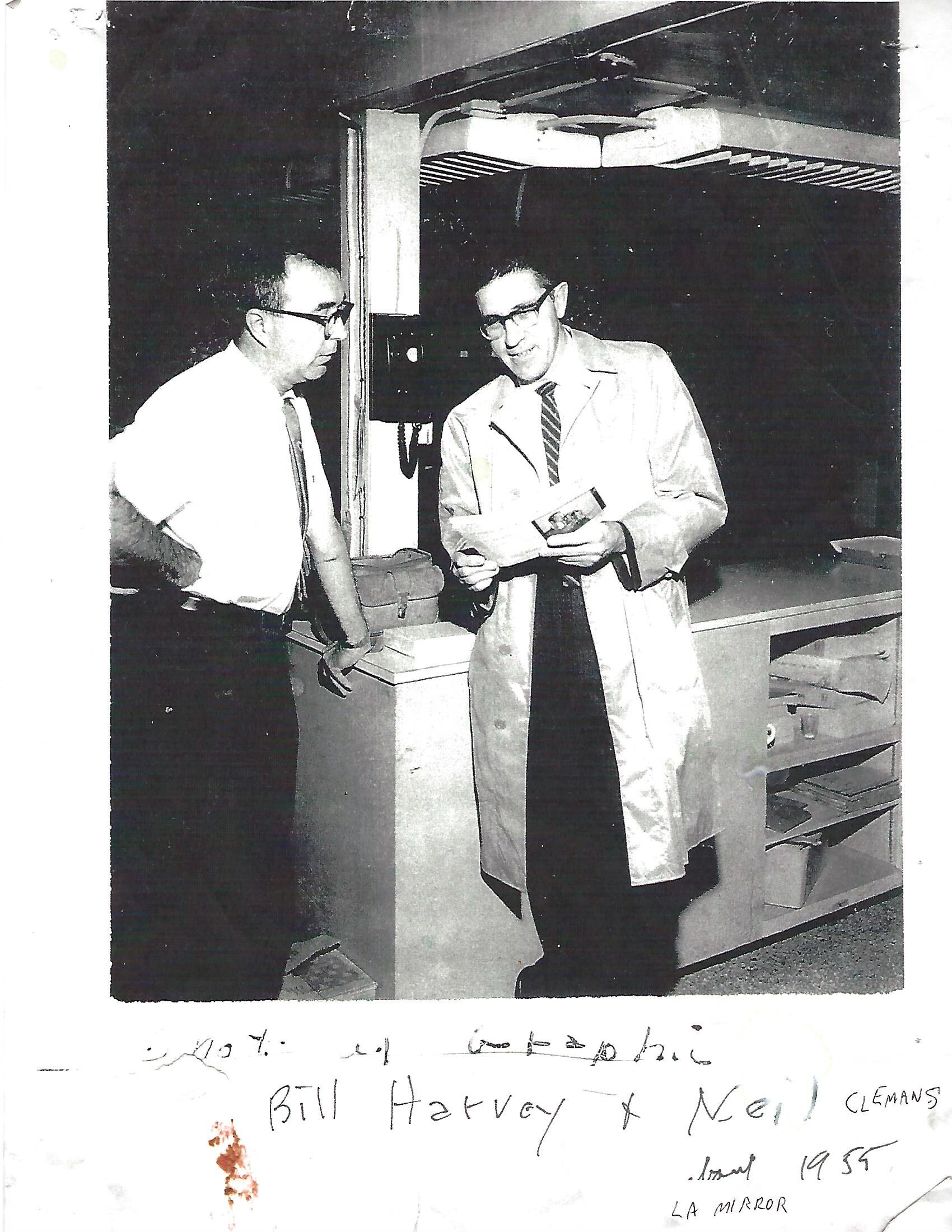  Lifetime Achievement Awardees. Left, Bill Harvey and Neil Clemans. Photo from 1955, possibly at the LA Times. 