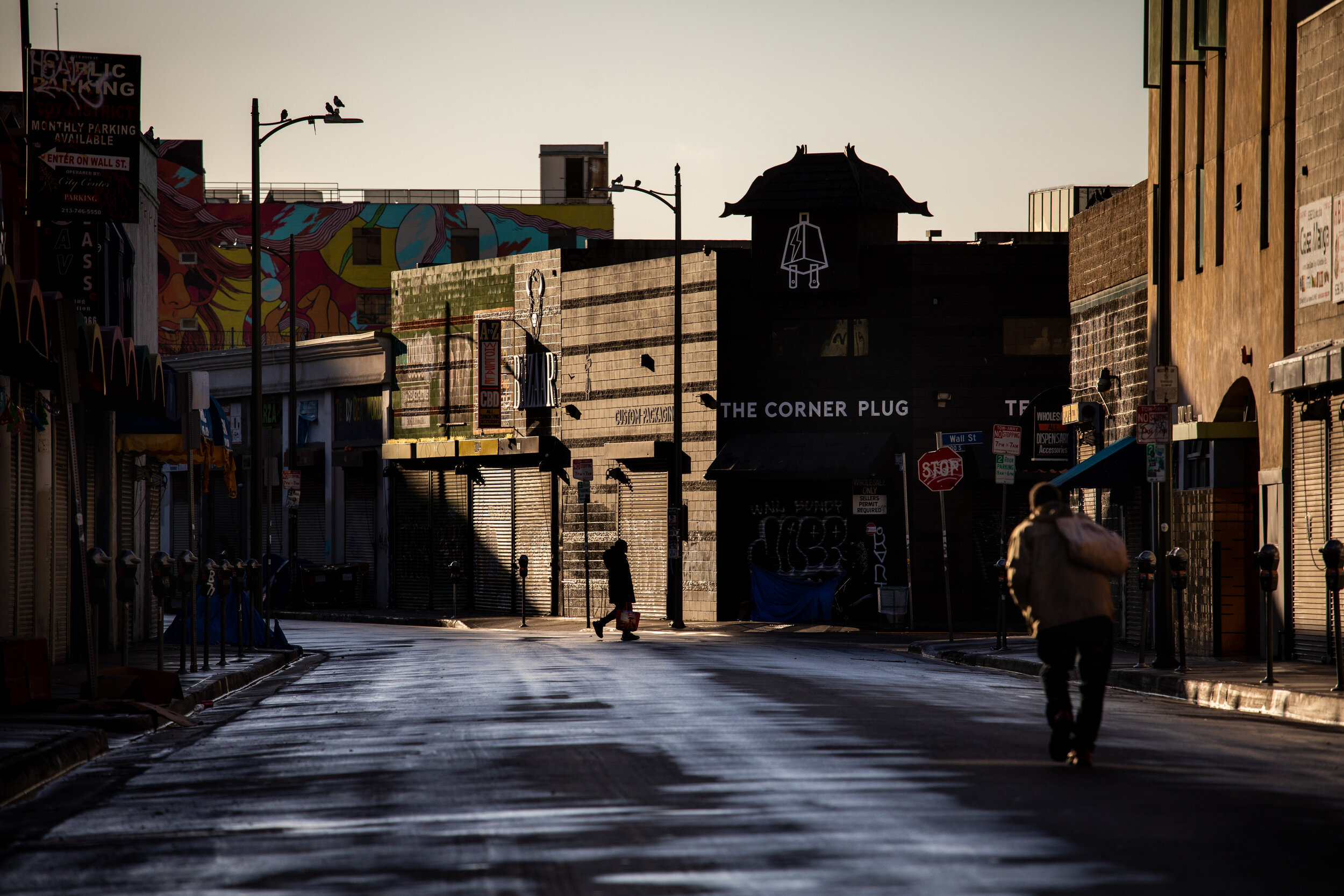  The scene down Boyd Street, off South Los Angeles Street, in downtown Los Angeles, CA, March 23, 2020, as the city is under a new mandate from California Gov. Gavin Newsom, to stay home, with only essential businesses allowed to stay open, as a prev
