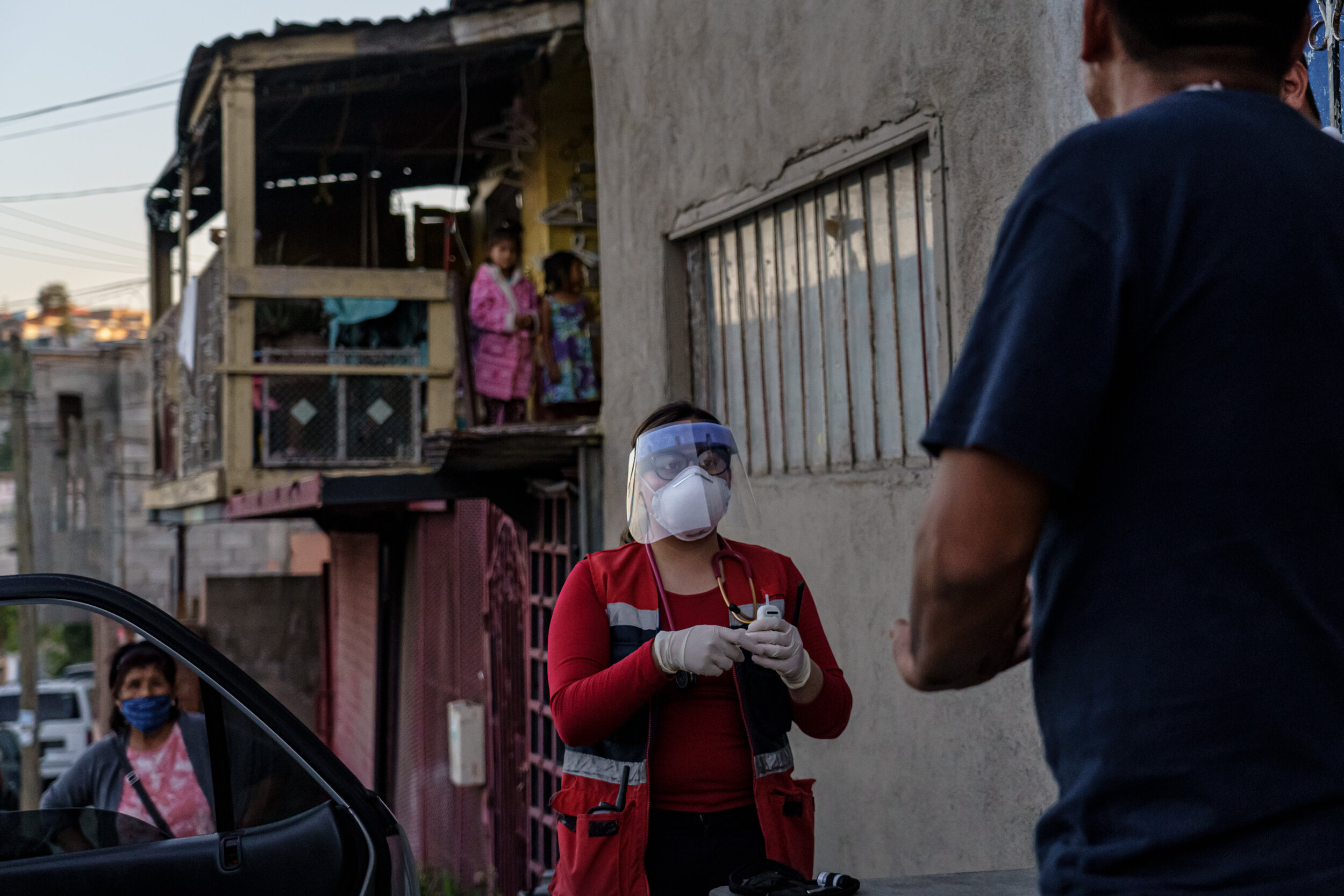  Valeria de la torre Beaven attends to an emergency call where a patient reportedly suffers from difficulty breathing, in Tijuana, Mexico, on April 28, 2020.  
