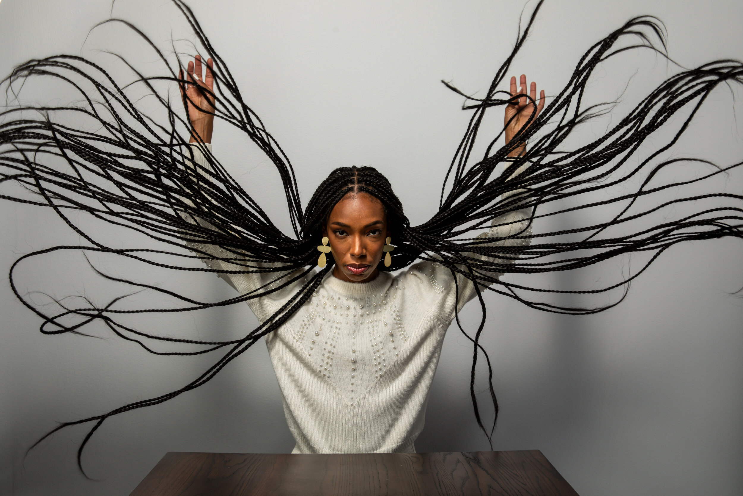  "Elle's bad hair" A portrait of actress Elle Lorraine from the film, “Bad Hair,” photographed at the Sundance Film Festival on Friday, Jan. 24, 2020 in Park City, Utah. Lorraine's character is an ambitious woman who gets a hair weave to fit into an 