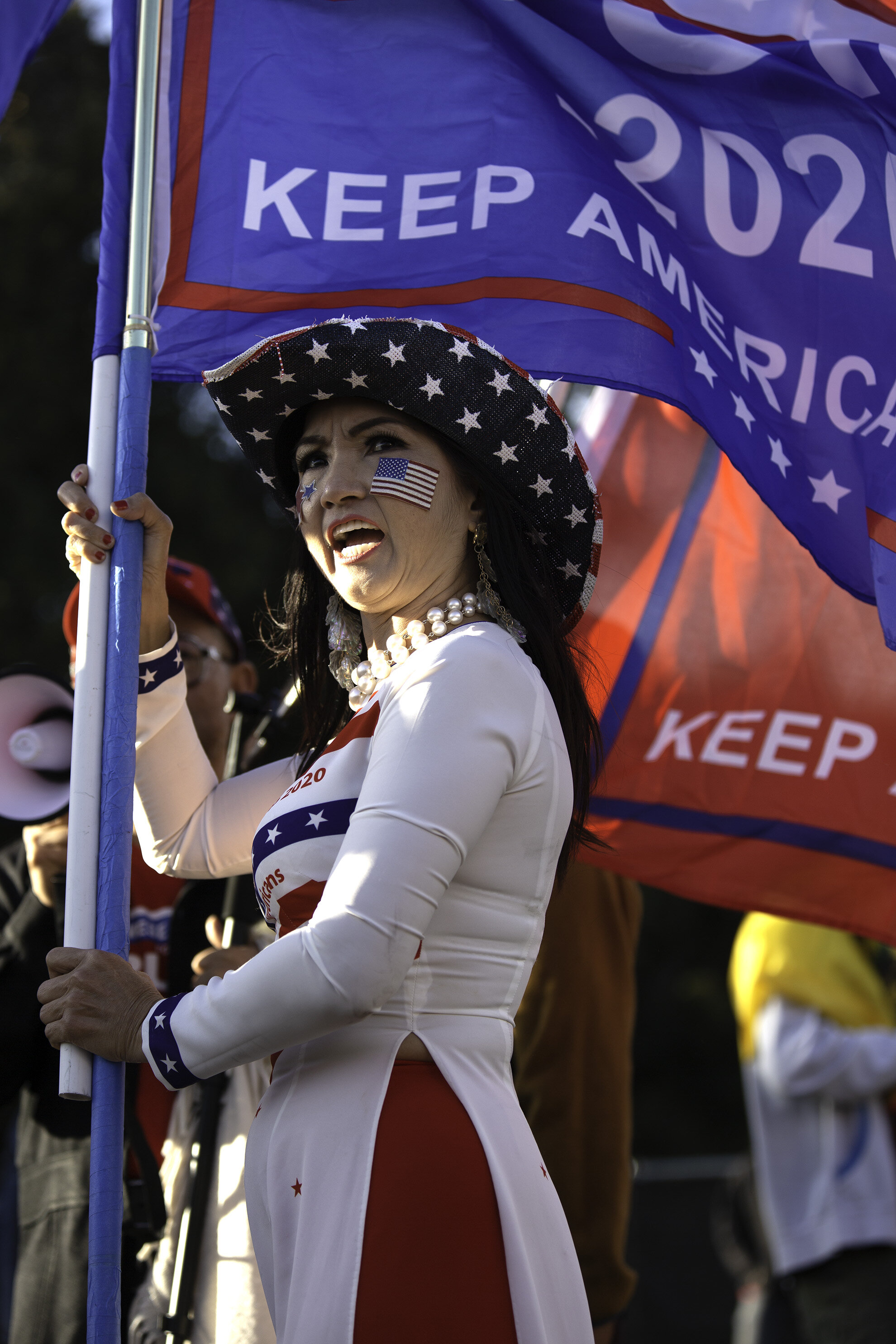   A Vietnamese-American woman supporting President Donald Trump during the demonstration in Beverly hills, after Joe Biden was elected 46th President of The United States of America on Saturday, November 7, 2020 in Los Angeles, Calif. Calif.   