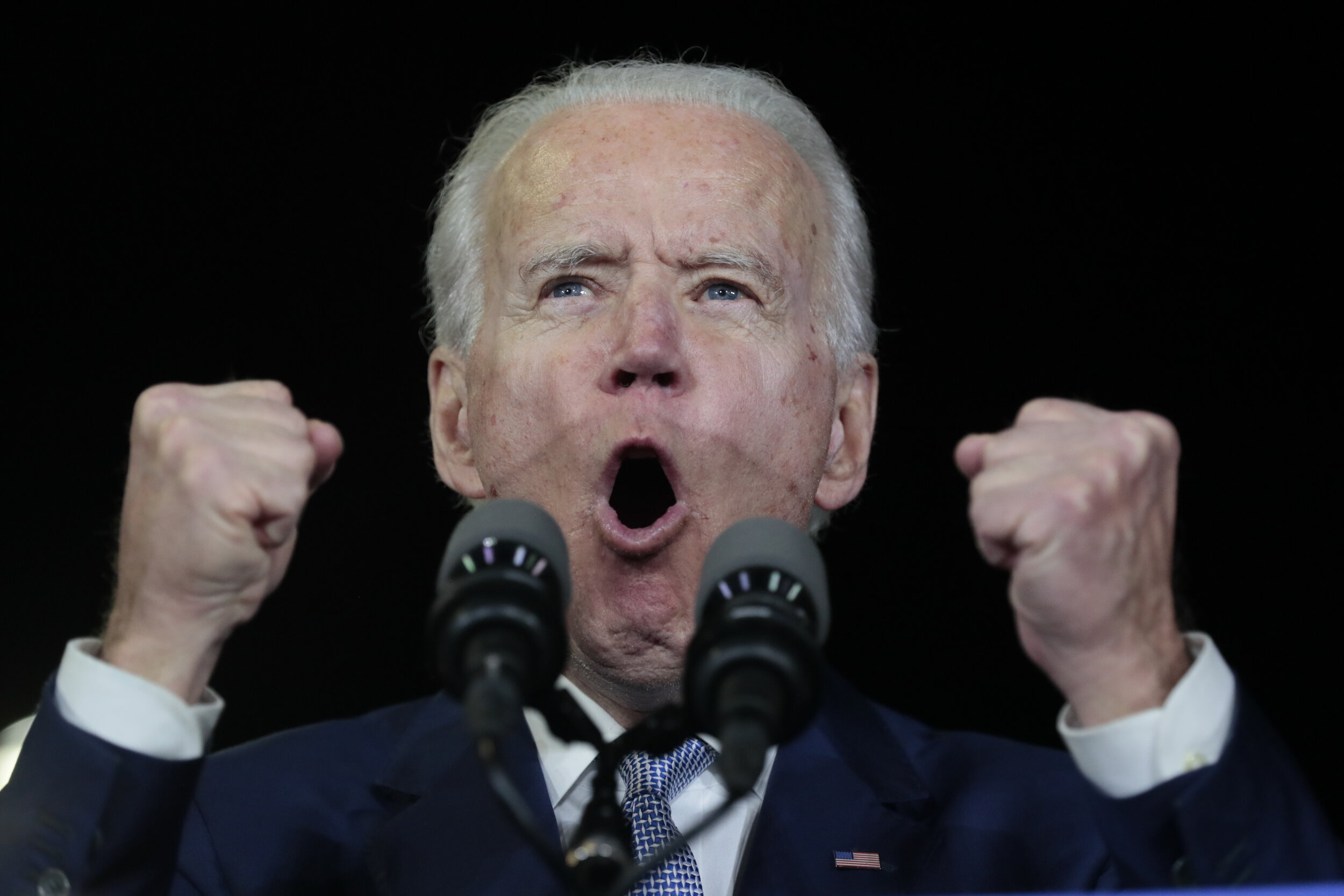  LOS ANGELES, CA, TUESDAY, MARCH 3, 2020 - Democratic Presidential hopeful, Joe Biden reacts to Super Tuesday voting results showing he won 10 states, catapulting him to the Democratic Party nominee for President at the Baldwin Hills Recreation Cente