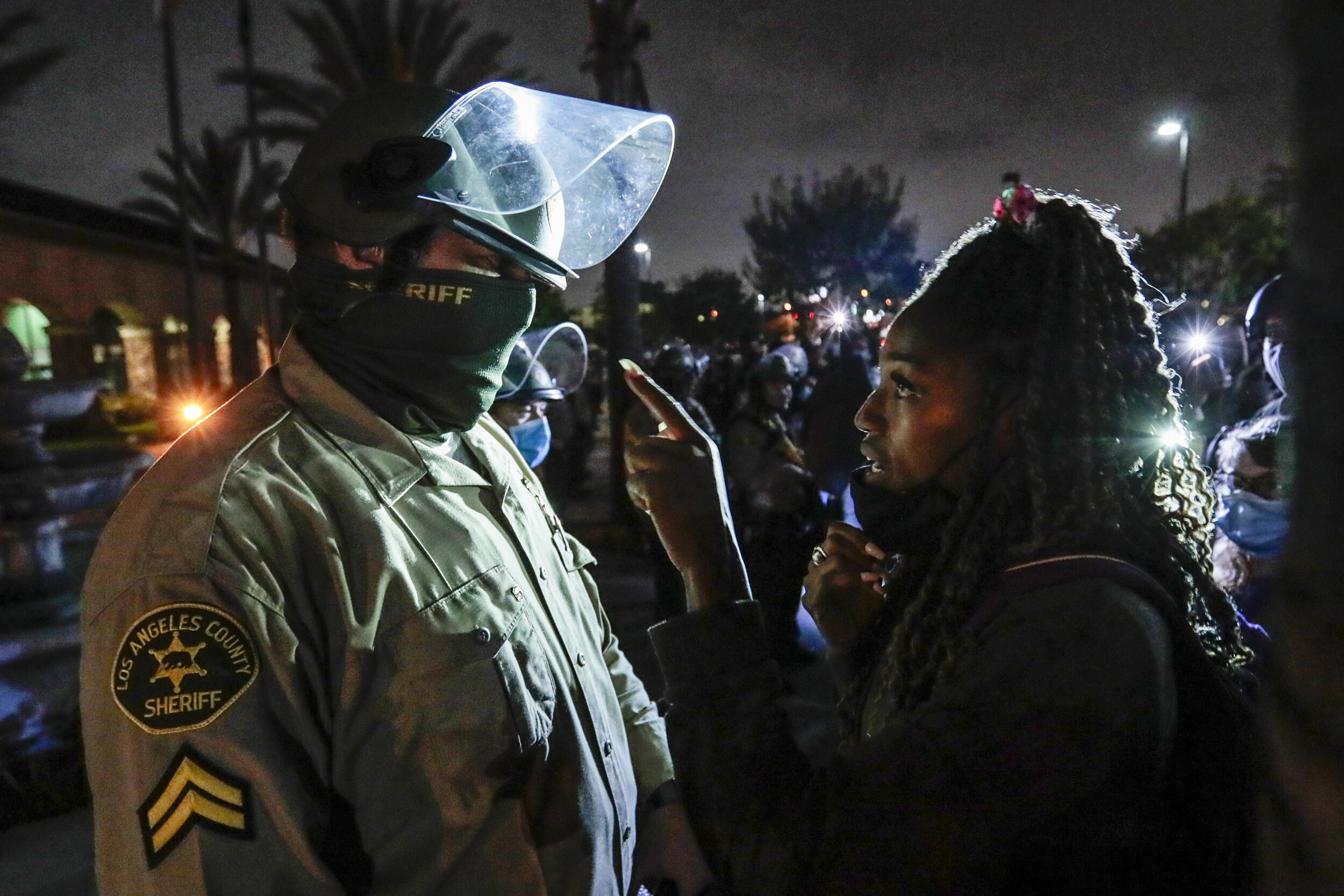  Black Lives Matters protesters demonstrate at the South LA Sheriff’s Station hours after Dijon Kizzee was shot to death by deputies, August 31. Video shows Kizzee, who was stopped by deputies while riding a bicycle in a nearby neighborhood, was shot