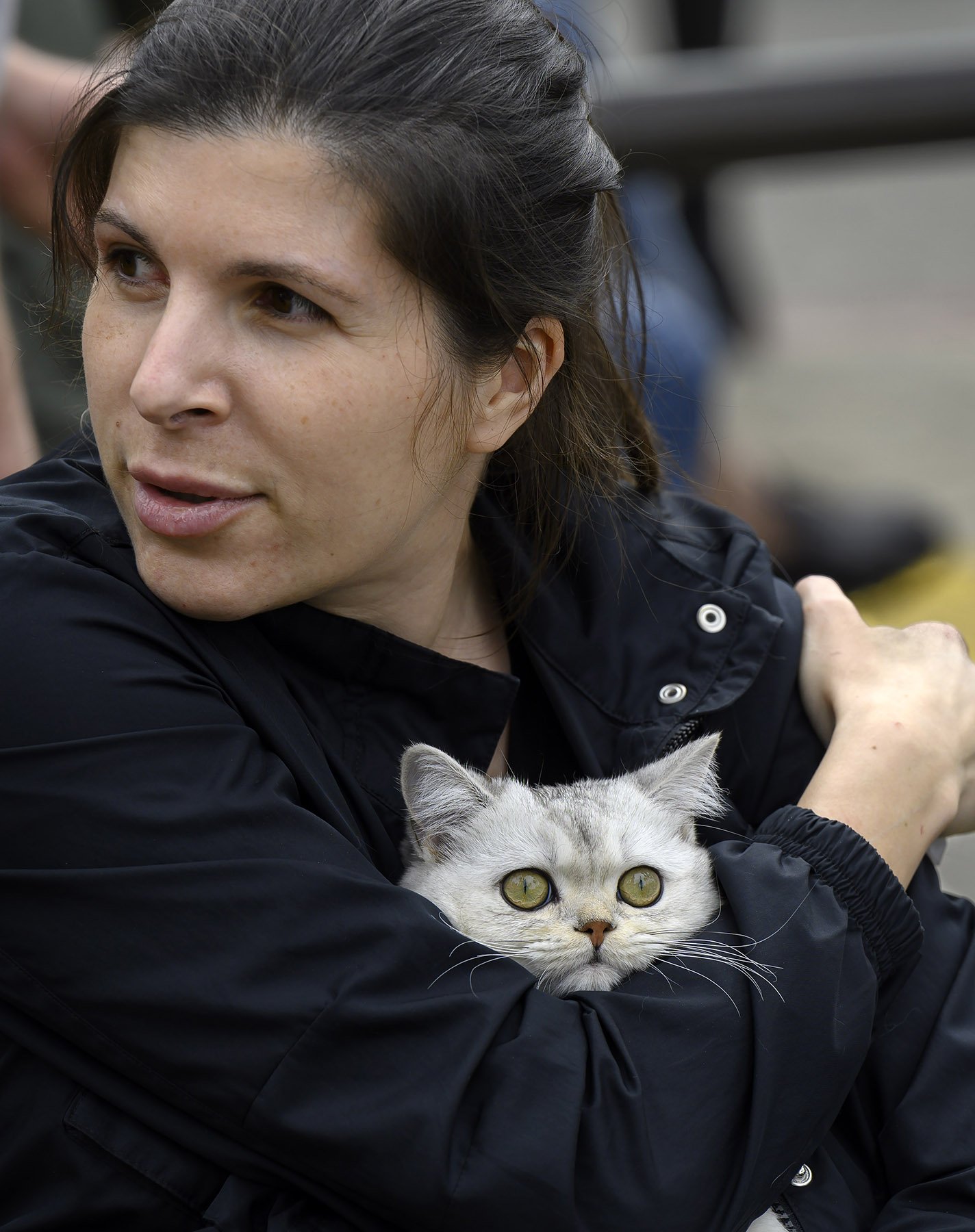  Elina Kiritsa, who escaped from Odessa, Ukraine, after Russia’s invasion, waits in Tijuana on Wednesday, March 30, 2022, for entry into the U.S. with her kitten Milka. The cat, she says, has suffered trauma from all her travels and isn’t eating. Kir