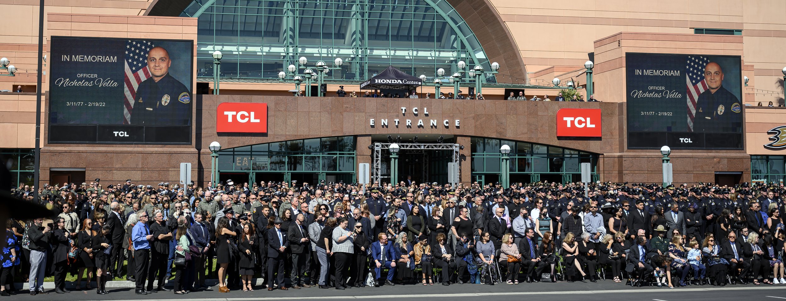  Thousands attend the funeral for Nicholas Vella at the Honda Center in Anaheim on Tuesday, March 8, 2022. Vella died in a helicopter crash Feb. 19 off the waters in Newport Beach. 