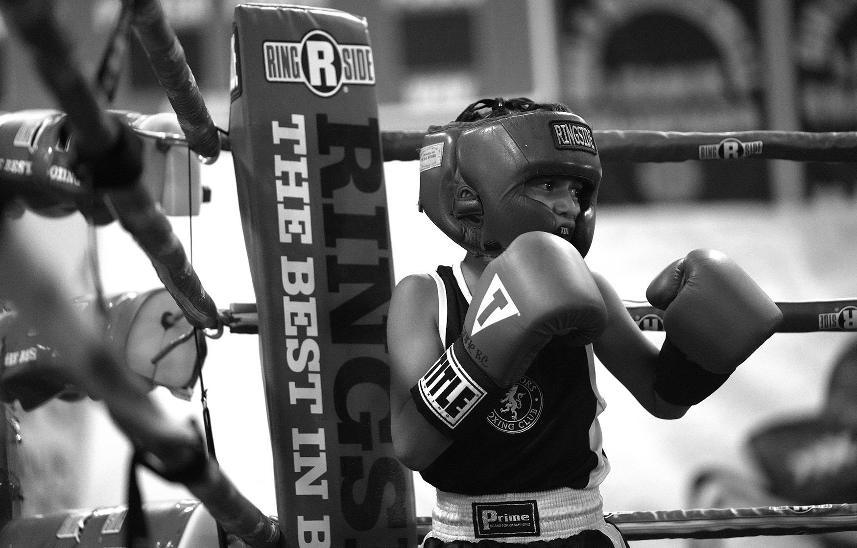  Nine year-old Joseph Hernandez of GBC Boxing prepares to fight nine year-old Daniel Ramies (not pictured) of MTC Boxing during the annual amateur boxing show staged by the Duarte Boxing Club at Duarte High School in Duarte on Saturday, August 13, 20