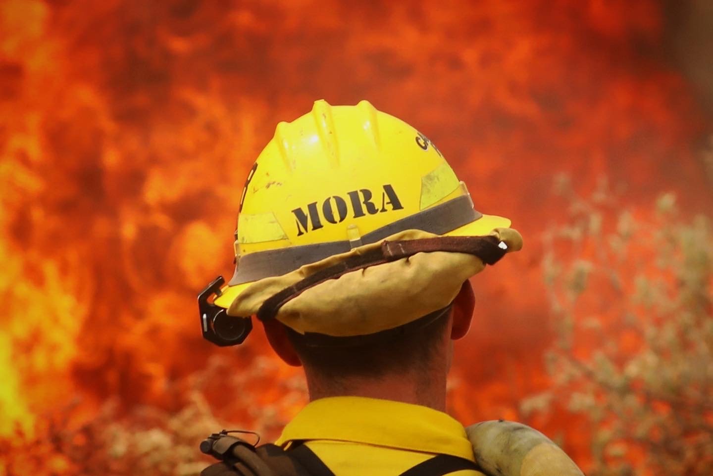  A fireman faces the flames as the Fairview Fire burns near Hemet, California, U.S., September 5, 2022.   