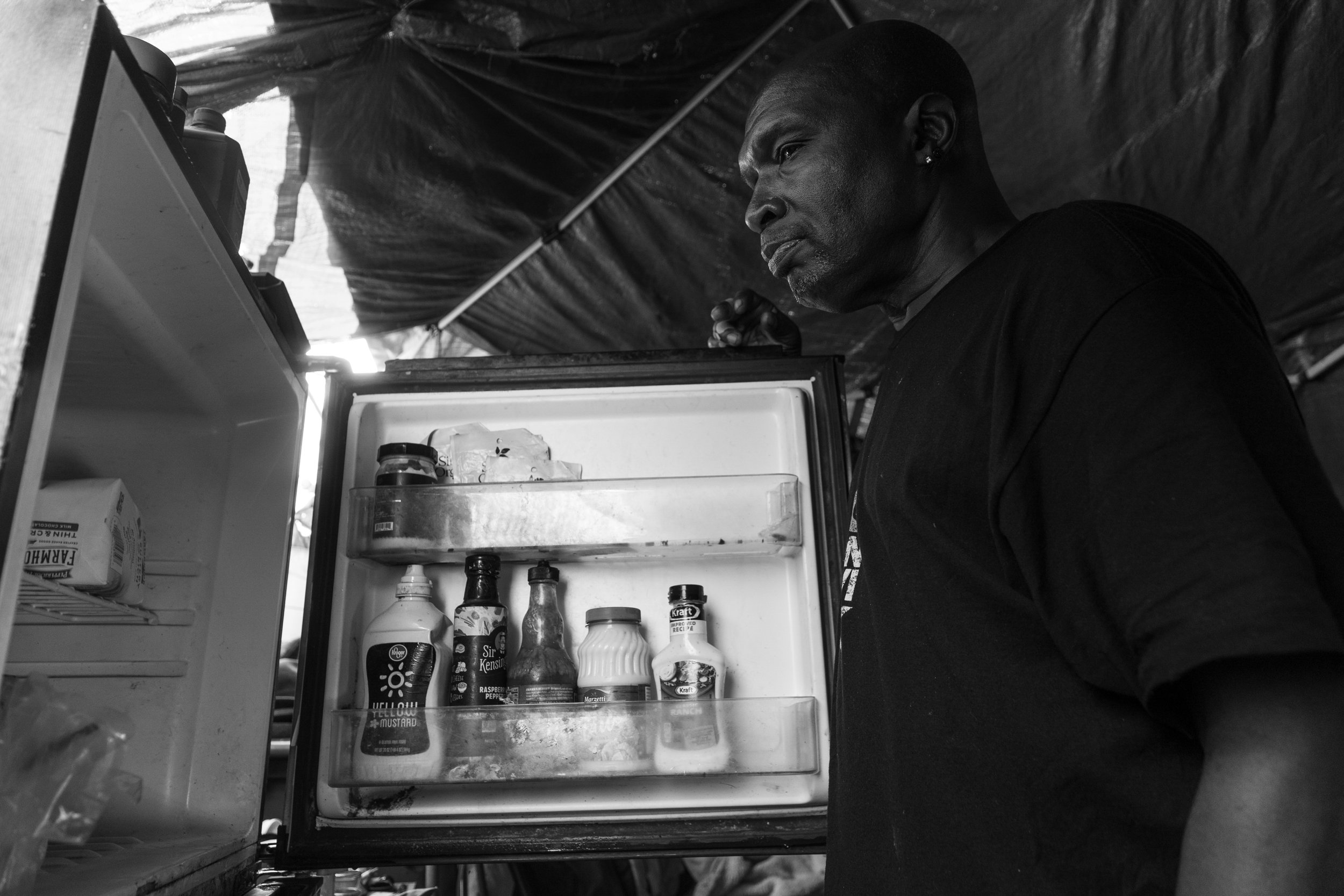  Derrick Thomas, who prefers to go by Hawk, is a barber living on Skid Row. The 65-year-old Louisiana native has called Skid Row home for the last seven years, previously serving time in jail and the military. He smokes and sells methenamine, sometim