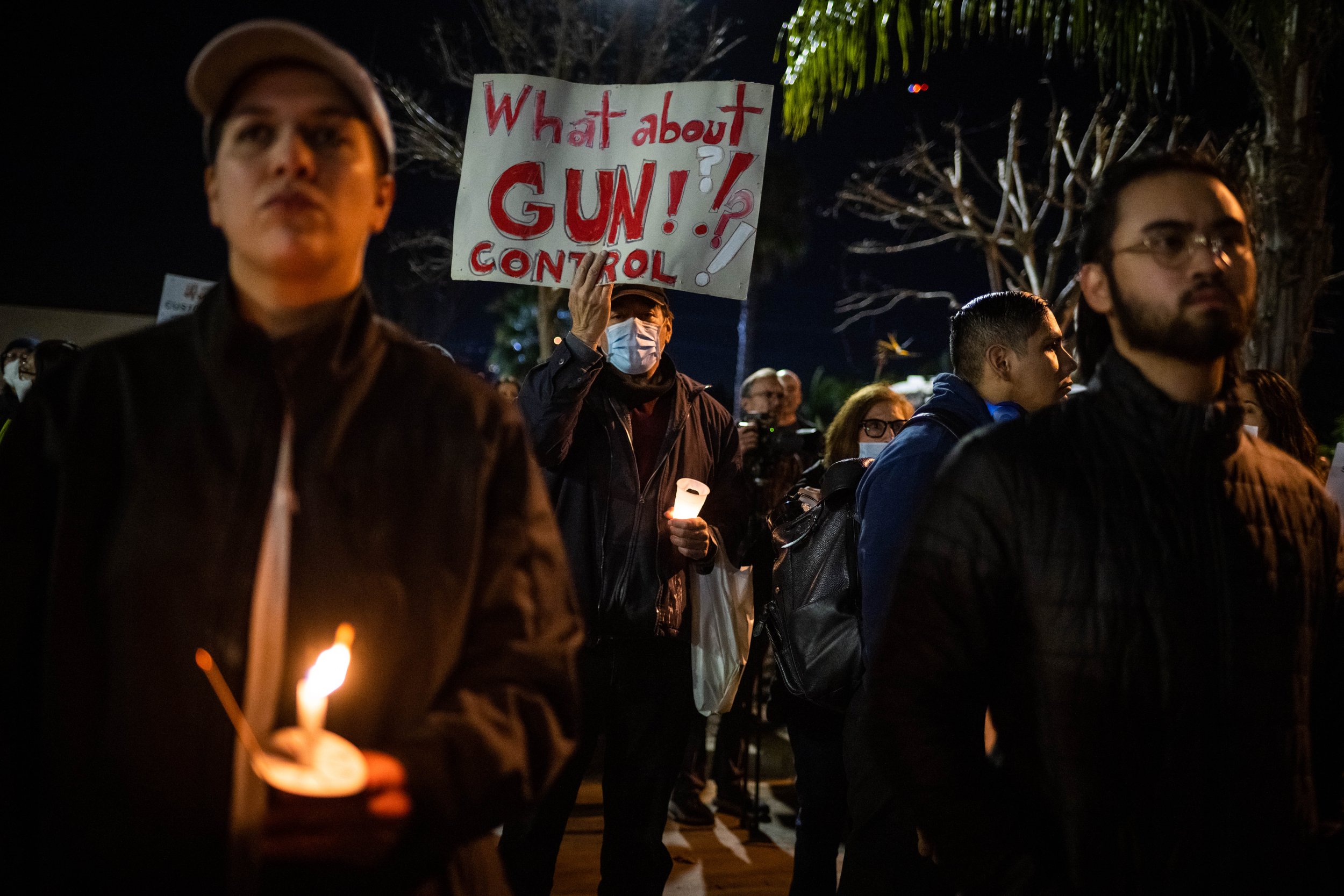  Jim Vega protests for gun control during a vigil for the Monterey Park mass shooting victims at the Star Ballroom Dance Studio on Wednesday, January 25, 2023 in Monterey Park.  