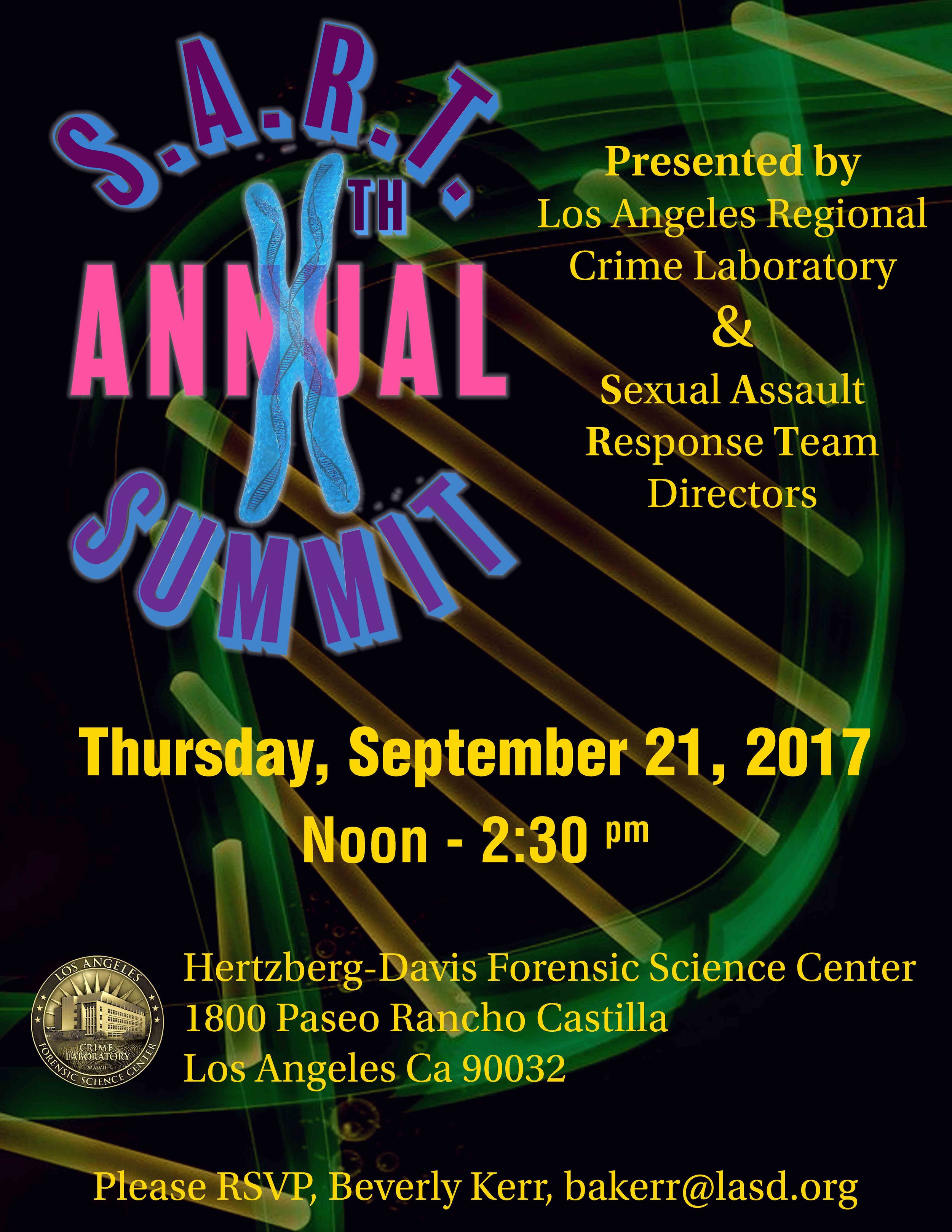  Event poster for the Los Angeles Regional Crime Lab S.A.R.T. (Sexual Assualt Response Team) annual meeting-2017. 