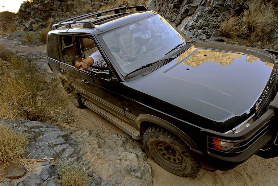  Travelers through the Goler Gulch Narros in the El Paso Mountains, Kern Co., watch for rocks. 