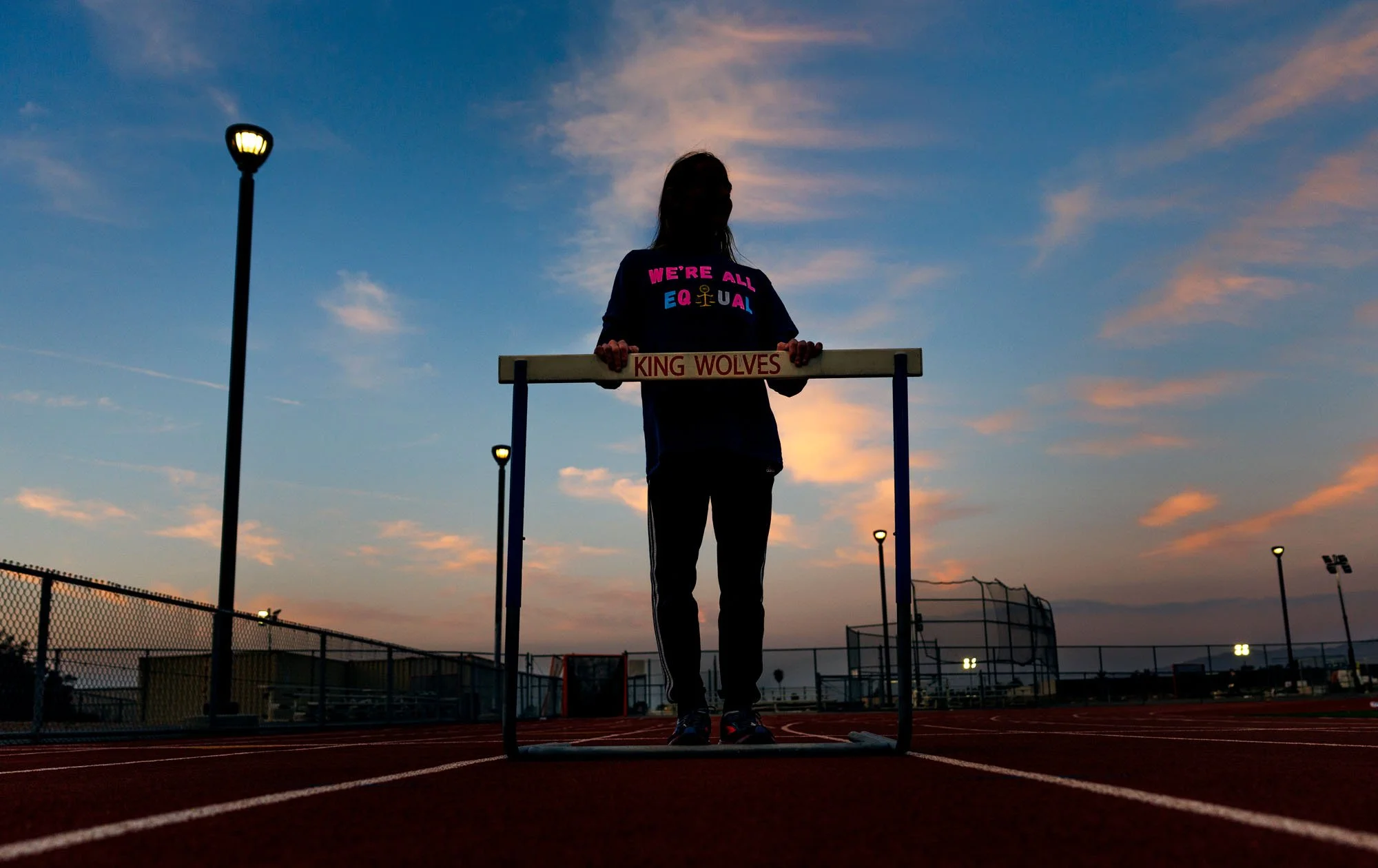  RIVERSIDE, CA - JANUARY 28, 2025:  Abi, a 17-year-old transgender high school student track athlete, had to switch high schools to able to participate and be accepted by teammates on the track team January 28, 2025 in Riverside, California. “No one 