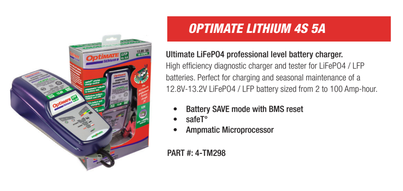 Optimate Lithium LFP 4S  Trickle Charger — Gasoline Motor Co.