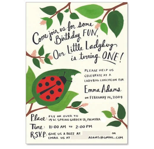 for you mommies out here, I am in love with this little girls invite (uhem, Jaime??) with ladybug love . Rifle design is b e a u t i f u l… check out the whole site.