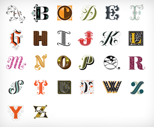 Choose from 3 different styles and buy your own drop cap print by Jessica Hische via Design Sponge