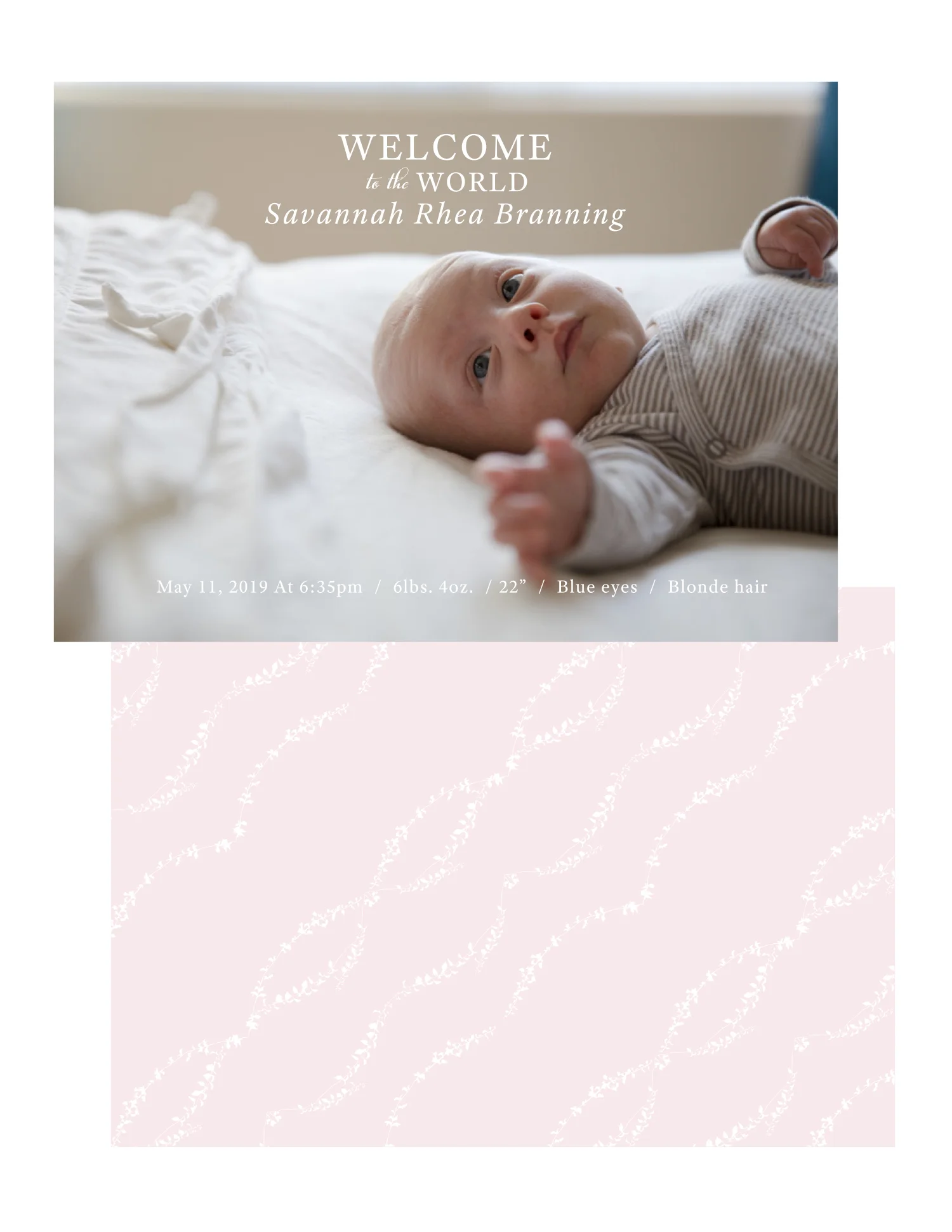 Welcome to the World Birth Announcement, Pink