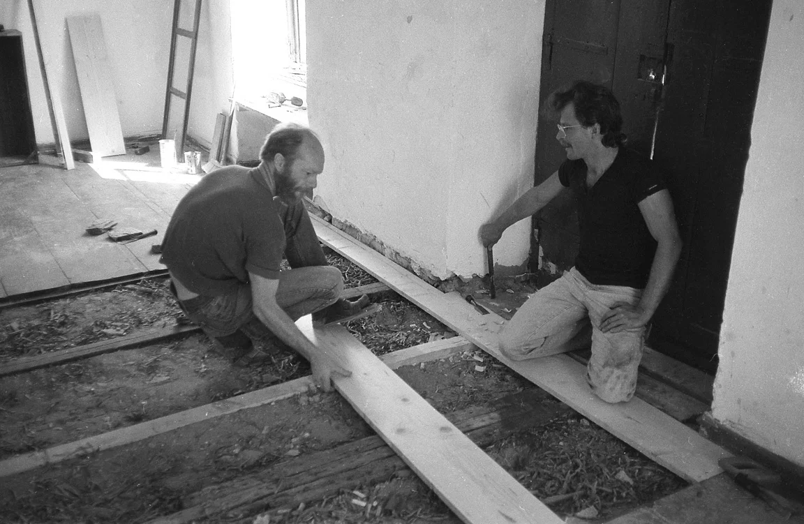 Andy Whipple, photographer, writer and interim director of the Aegean School with photographer and current director John Pack in 1984.