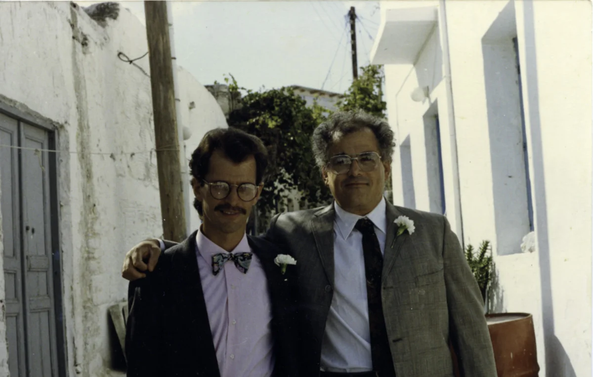 Aegean School director John Pack and writing and art history professor Jeffrey Carson in 1989.