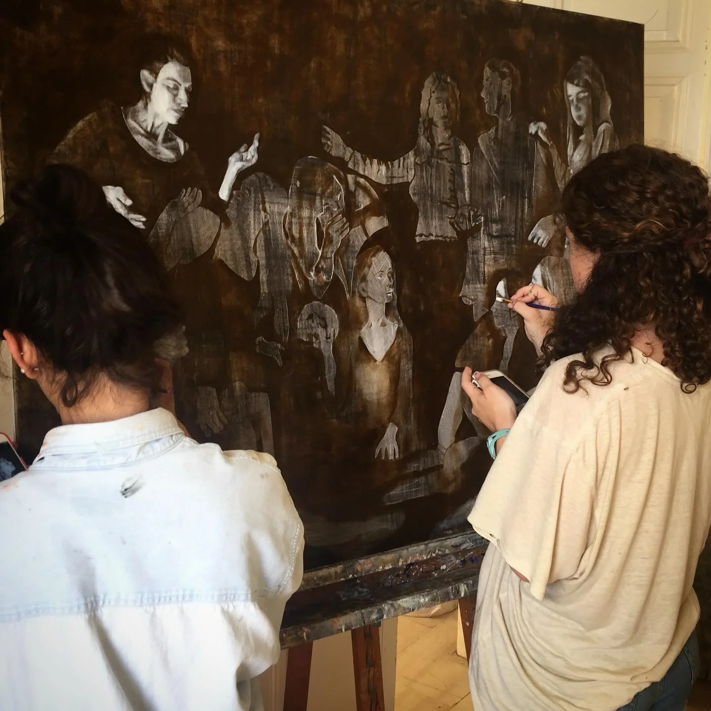 Working on a Caravaggio inspired group painting. #oilpainting #carravagio #artschool #learntopaint #studythemasters