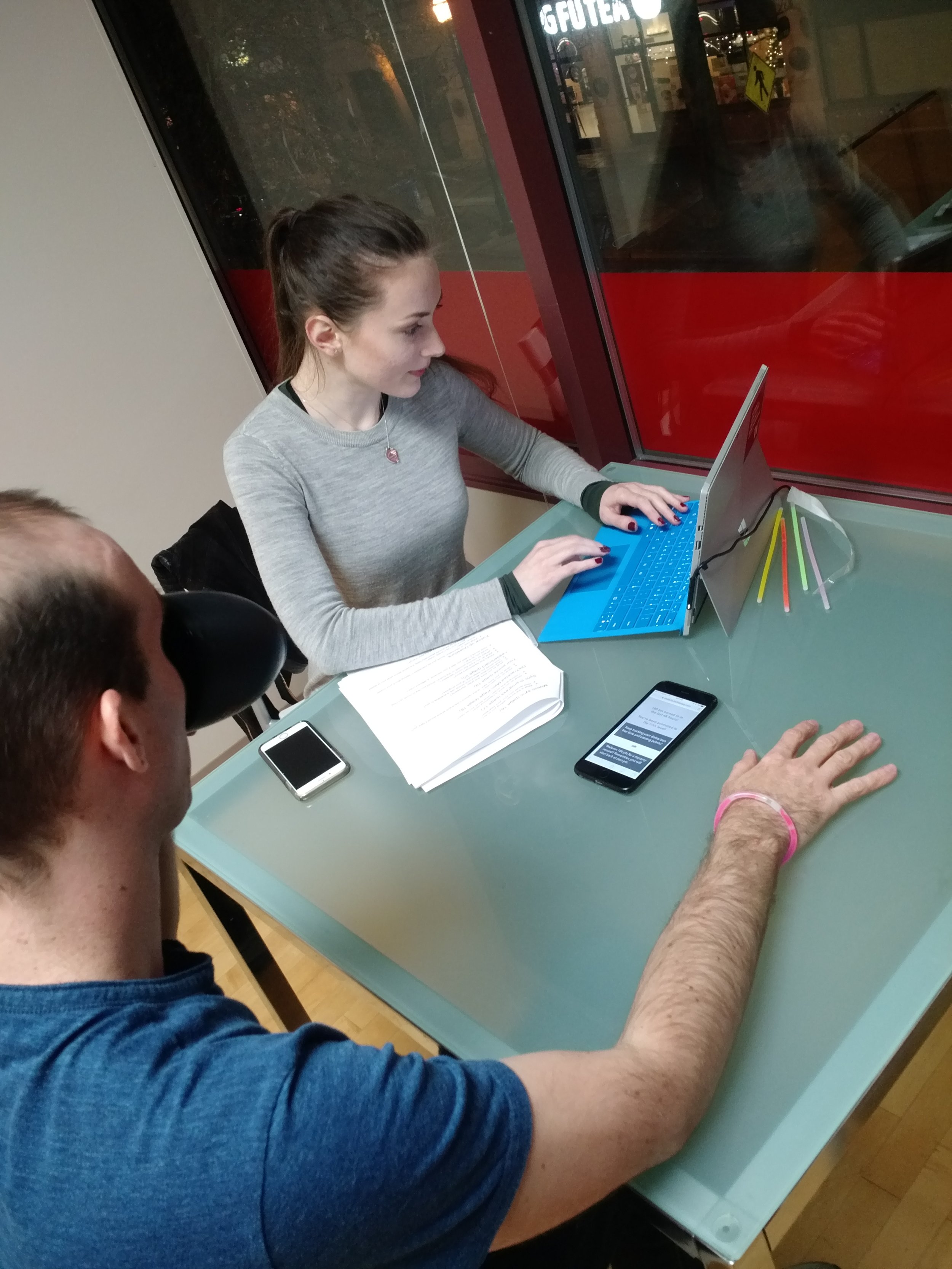 Testing of the lo-fi prototypes (wearable wristband and app wireframes)
