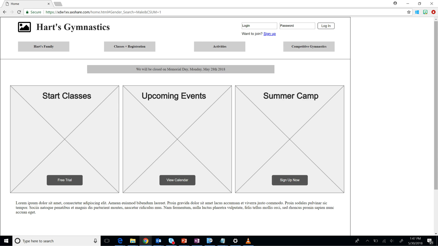 This is how our lo-fi prototype of the home page looked like
