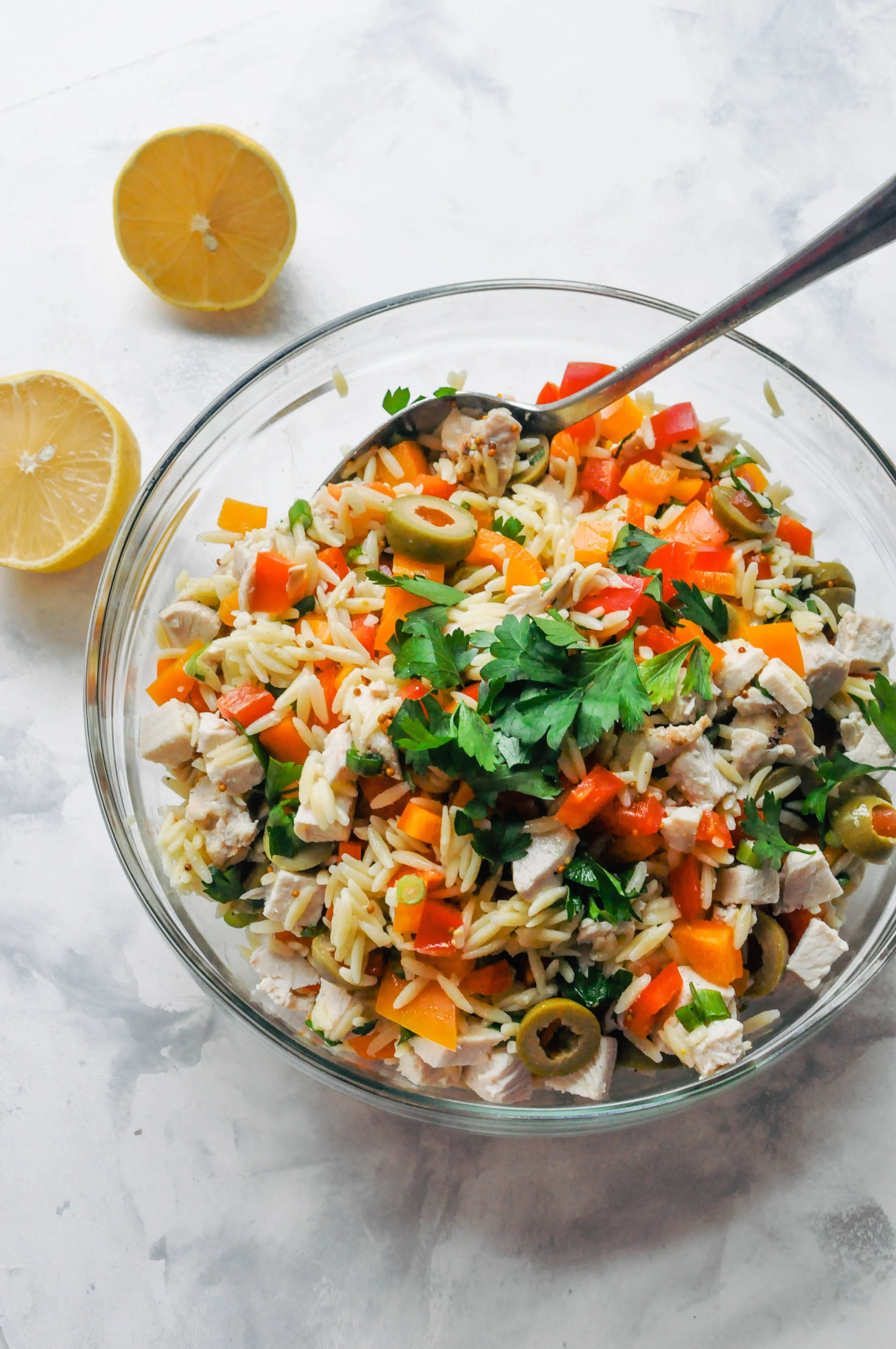 Orzo Salad With Chicken Bell Peppers Olives