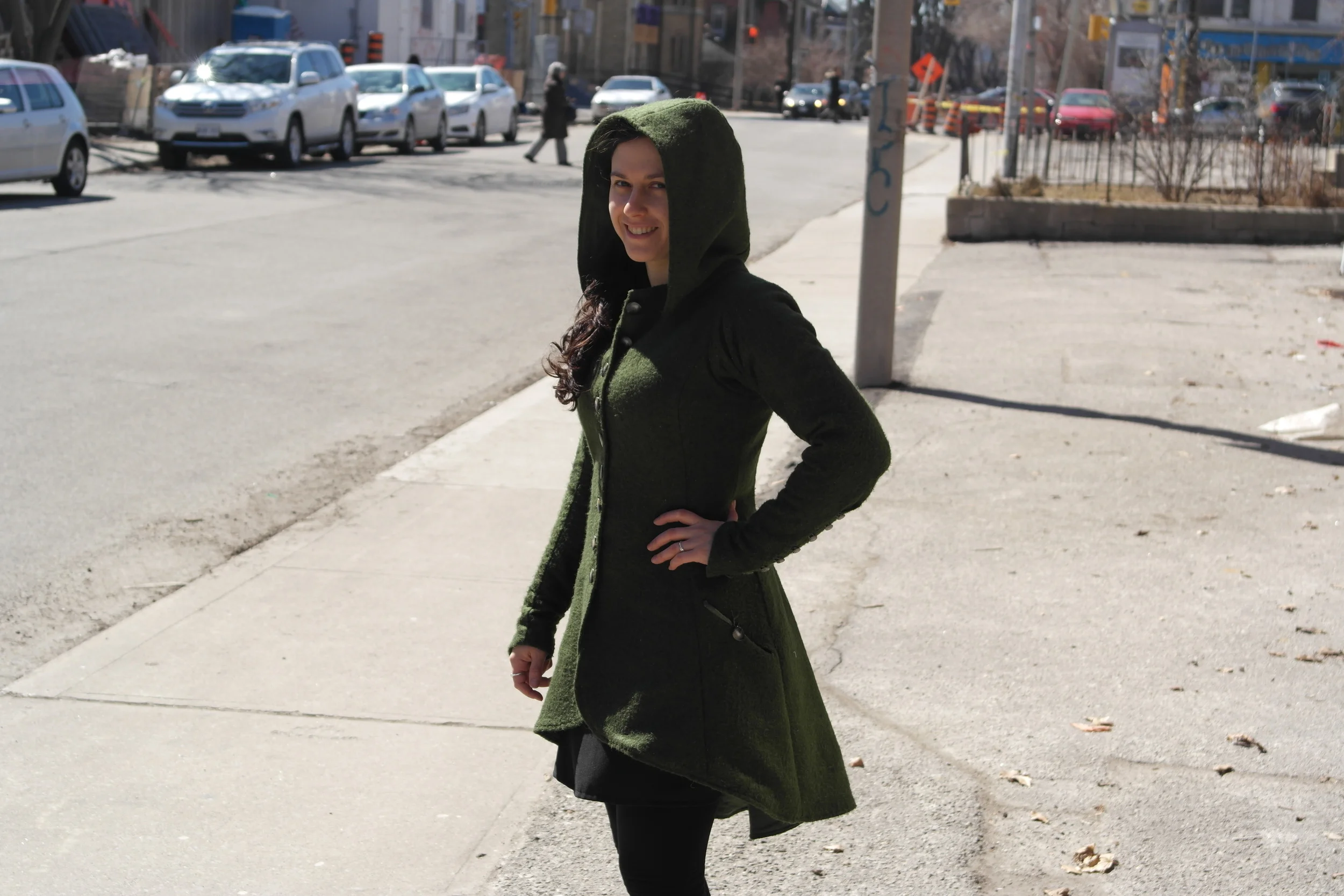 Aurora Simmons in a modern fall weight jacket, with historical inspirations.