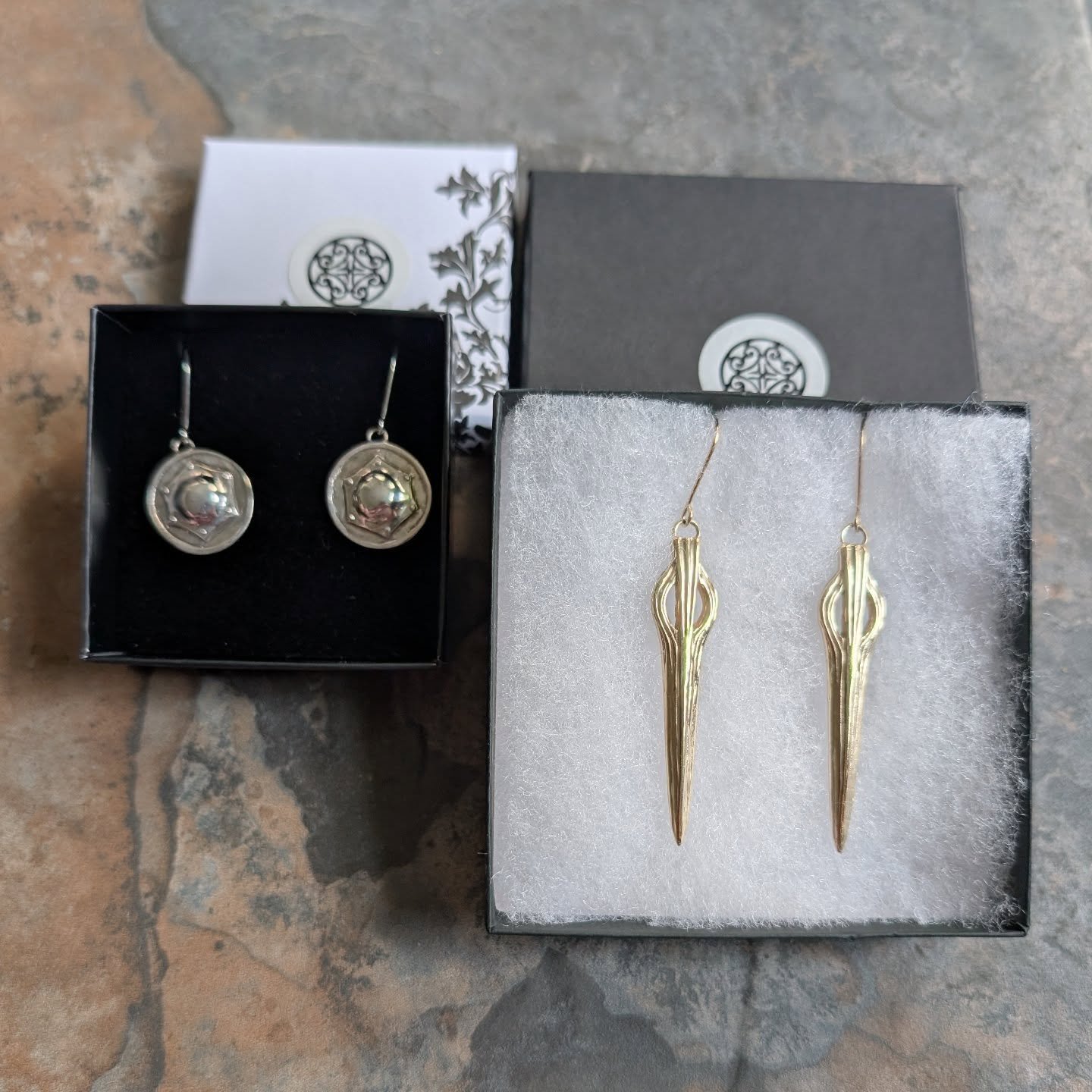 Bronze age spearrings and sterling silver buckler earrings, off to their new owners! Both are available in my modern jewellery section. 
There's still plenty of time to order for the holidays but don't wait too long! For my US clients, I am happy to 