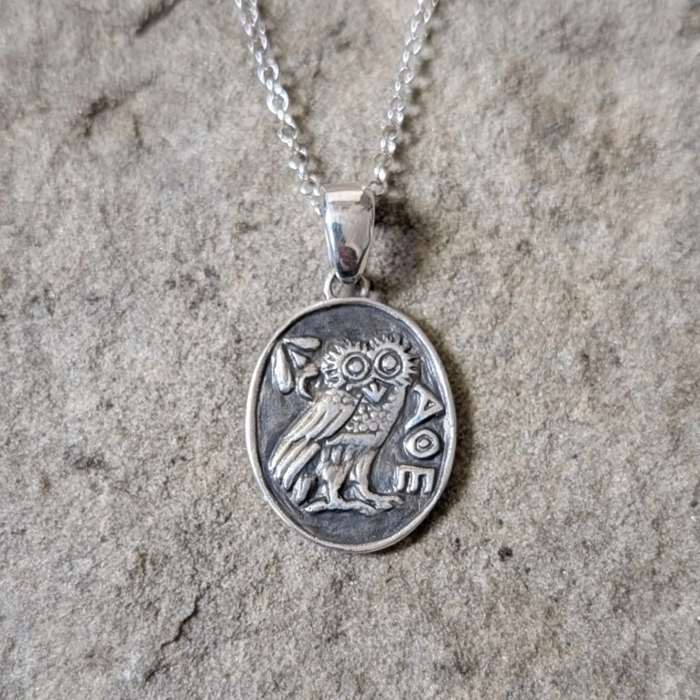Very excited to be releasing this brand new pendant! Based on an Athenian Tetradrachm coin, it represents the sacred oil of Athena, patron goddess of Athens. She is the goddess of wisdom, war and handicrafts. 
I hope it inspires you as much as it ins
