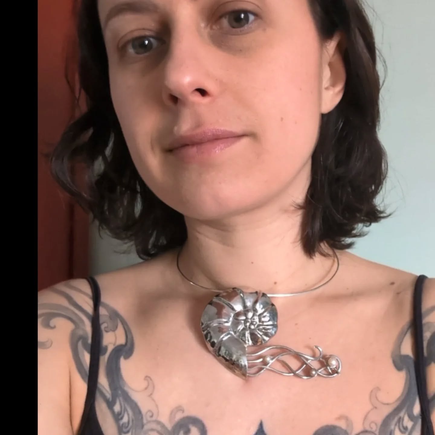 I was so pleased with how this nautilus neckpiece turned out. It has exactly the right floating energy as if it's suspended in water. 
Created with chasing and repousse a complex technique that I don't get to use too often which allows you to create 