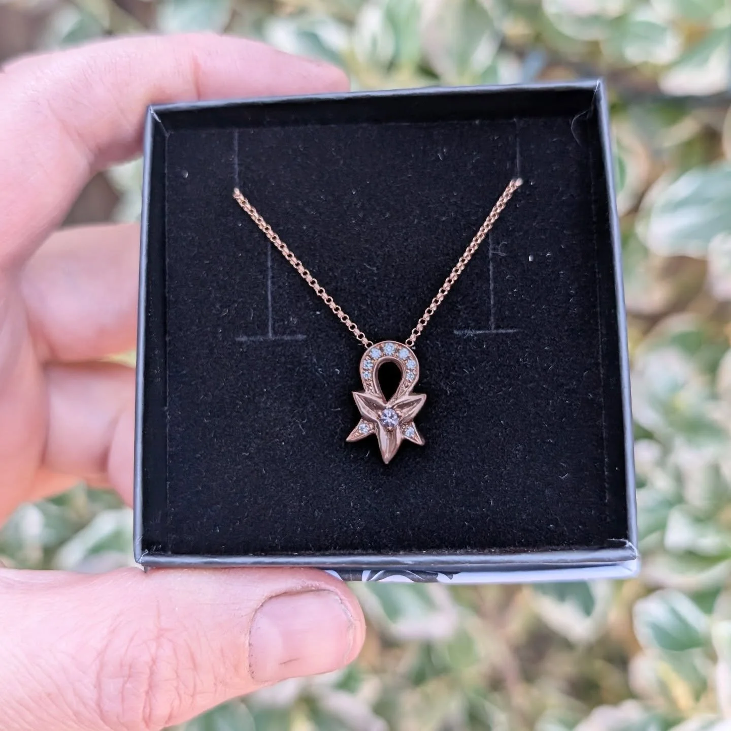 Had a great time making this little custom pendant for my client. Based on a motif from her engagement ring. 
It is rose gold plated sterling silver, set with moissonite and morganite. #custompendant #handmadejewlery #rosegoldnecklace