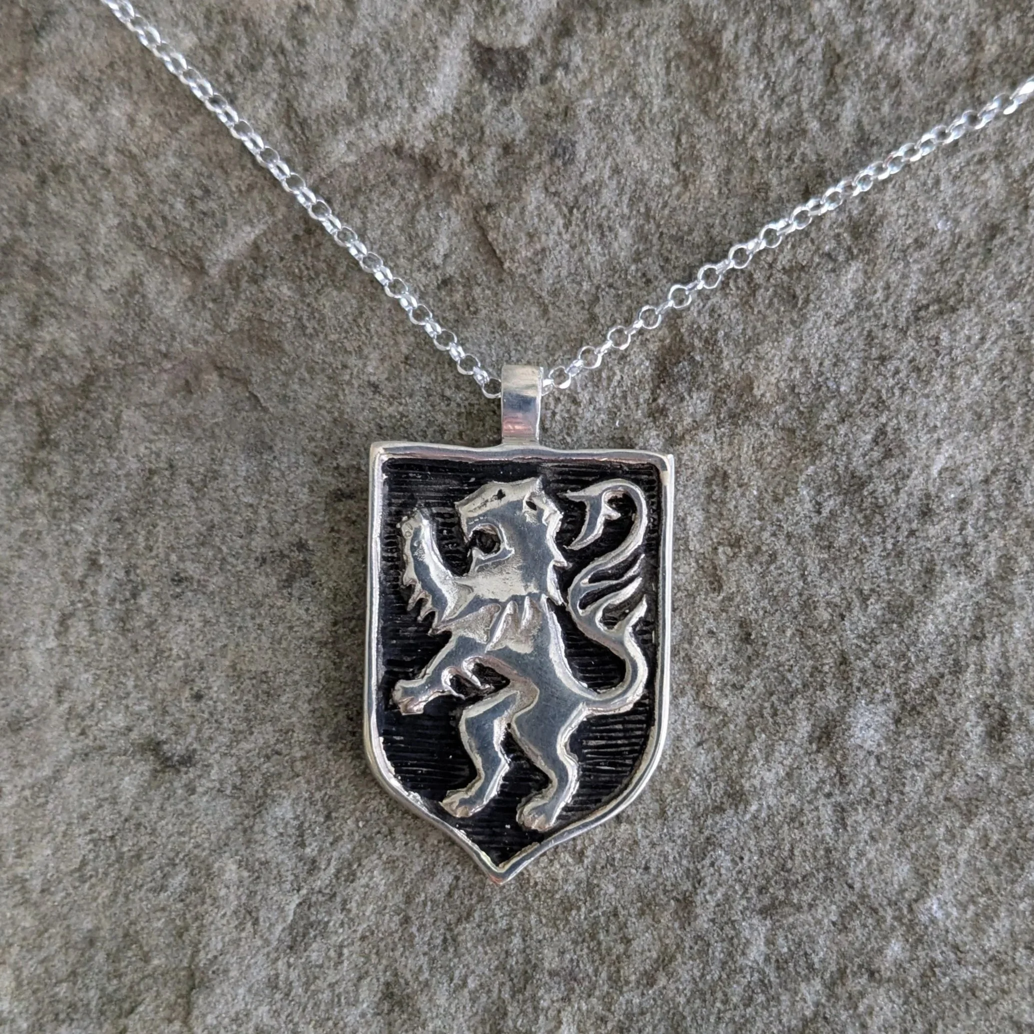 Medieval Style Lion Rampant Pendant, Sterling Silver
