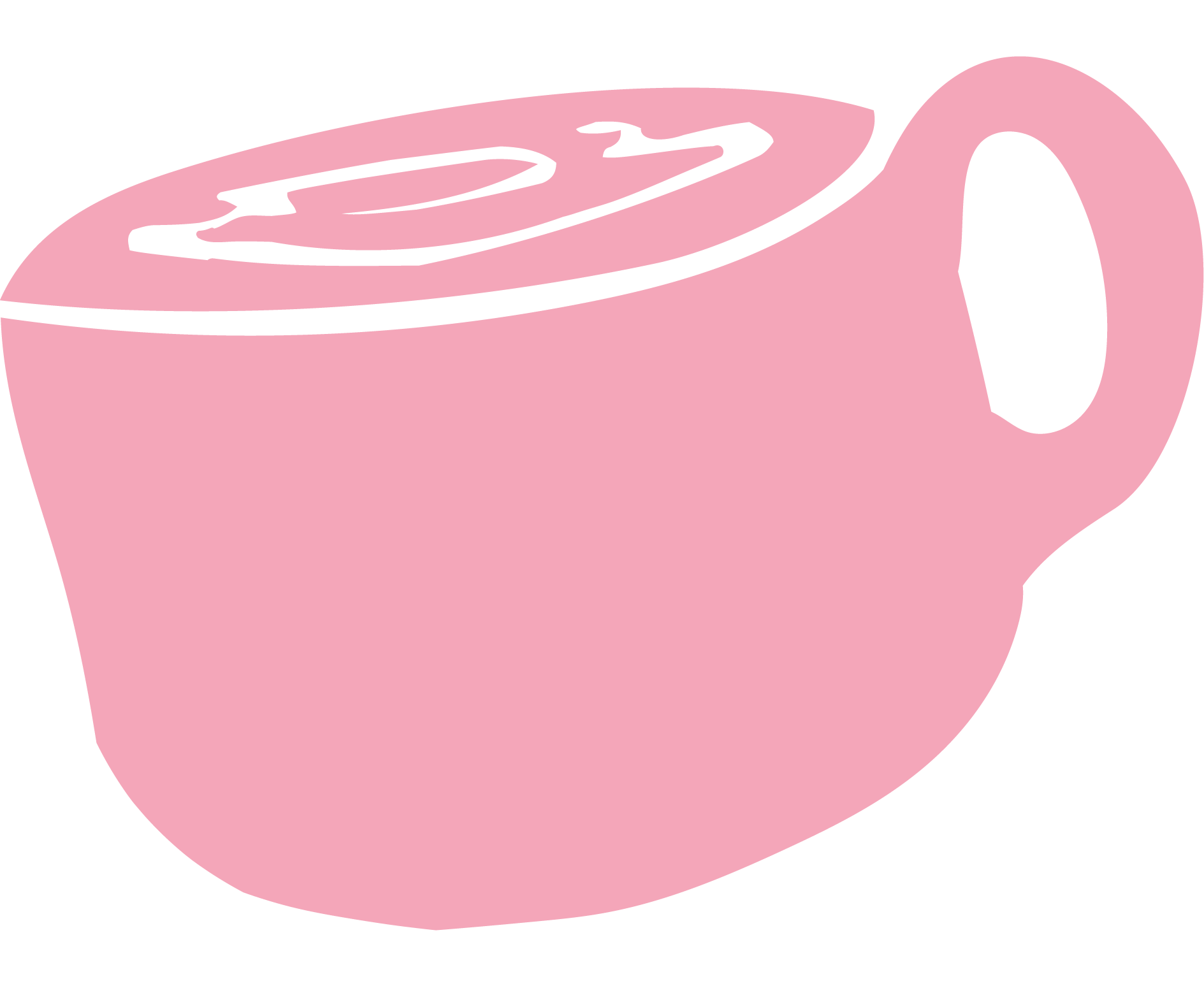 A stylized purple mug with a latte or cappuccino, featuring a foam design on top, set against a rounded pink square.