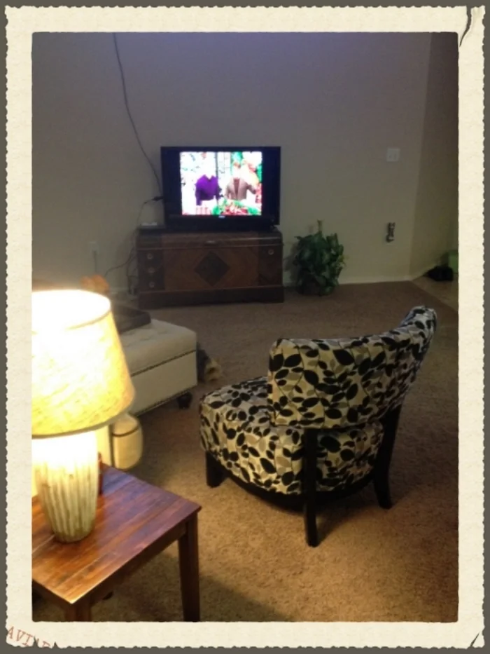 That old trunk makes a perfect TV stand. And with the little antenna we get at least 20 channels free!