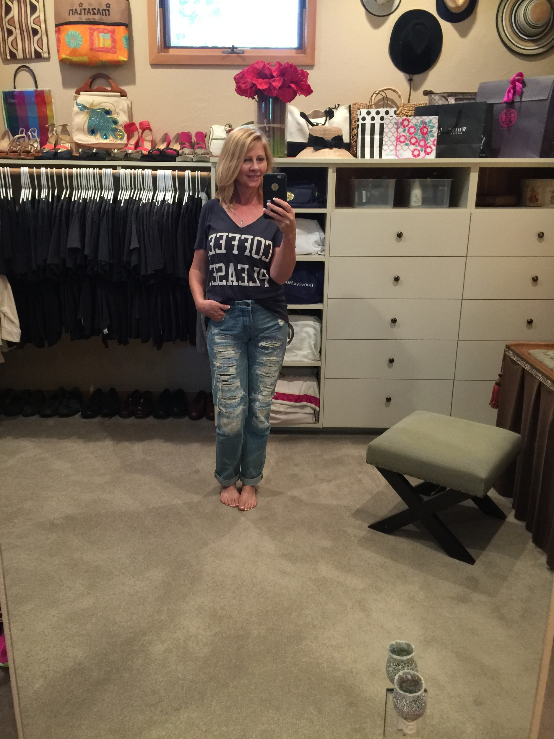 Closet organization outfit. Much coffee please.