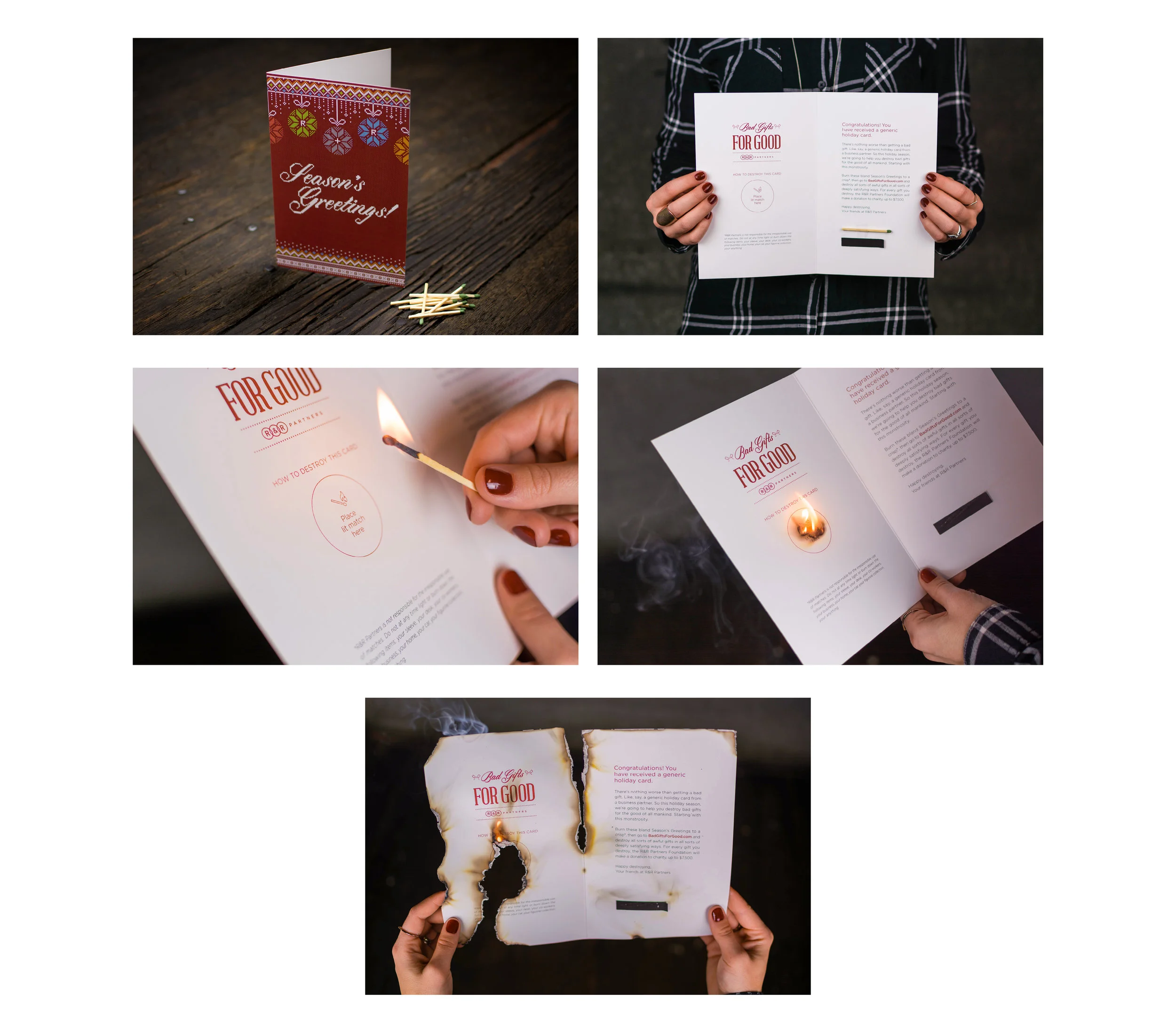 A match and striking strip were put in the generic holiday card so it could be destroyed too. Believe it or not, the post office was OK with this.