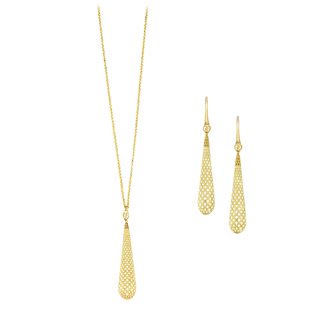 Gucci 18K Gold Matching 27" Necklace & Leverback Earrings