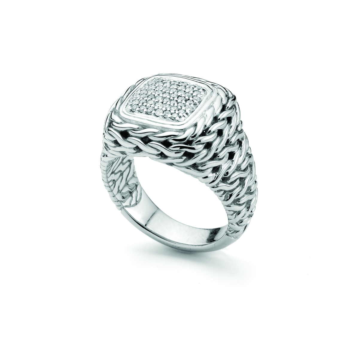 John Hardy Classic Carved Chain-theme Silver and Diamond Ring
