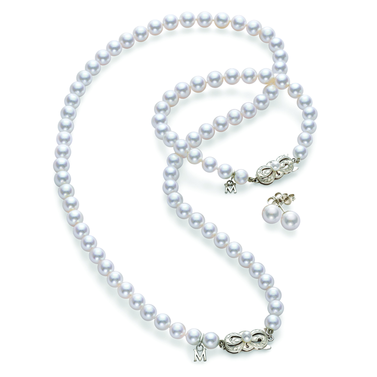 Mikimoto 18K Gold Pearl Necklace, Bracelet and Earring Set