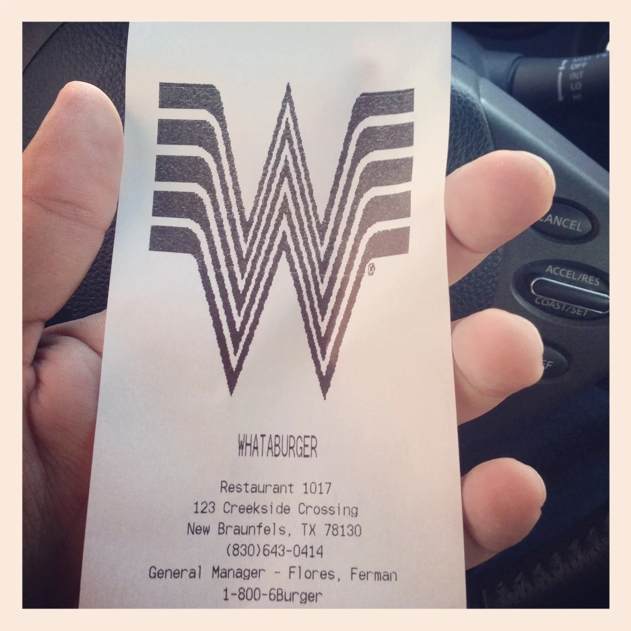 Stopped at a local Whataburger for lunch today and the thermal printer decided to drop the oversized logo on me.