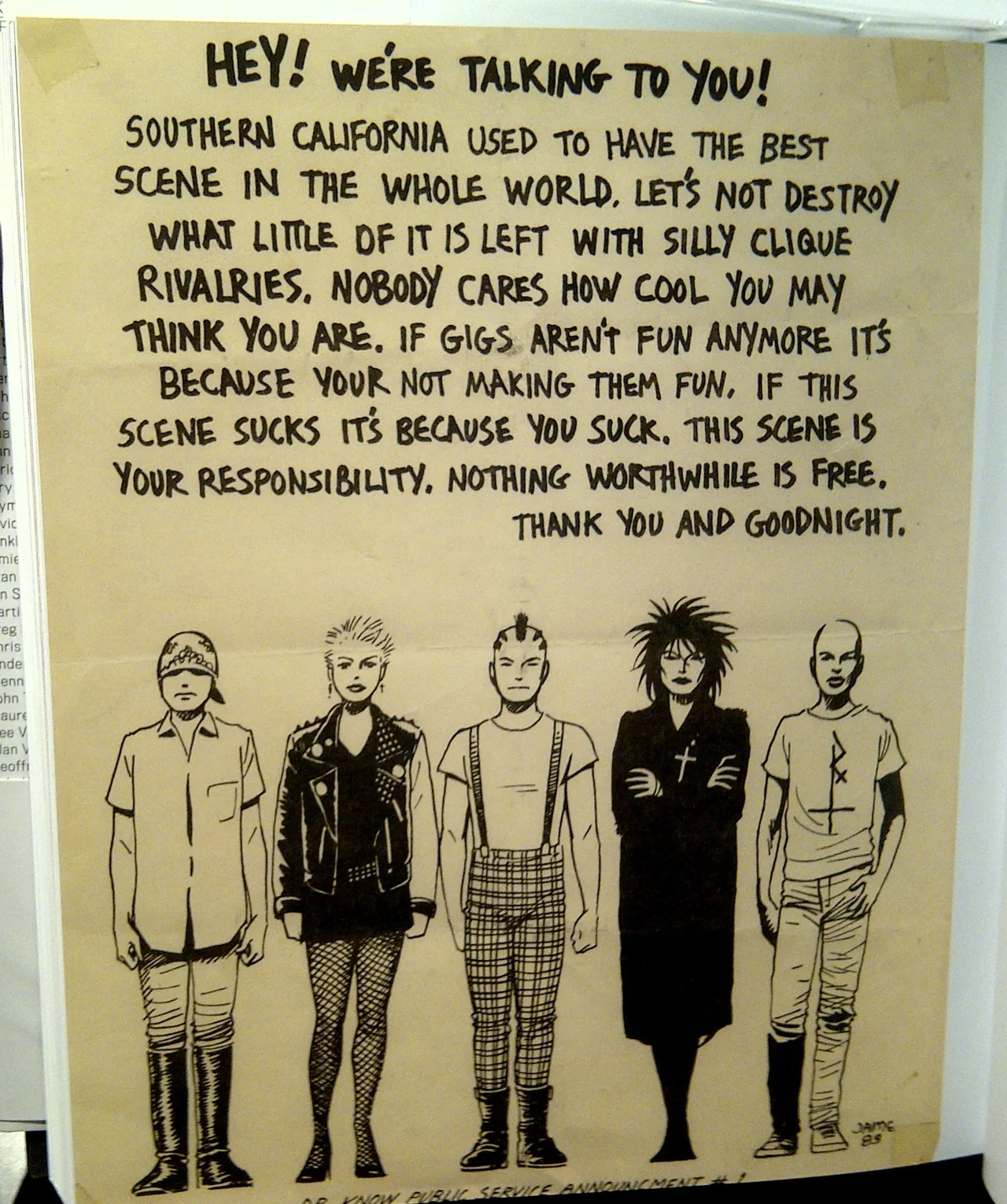 mitchclem:

unfunzine:

Dr. Know handed these out in 1983.
flyer art work by Jaime Hernandez

relevant