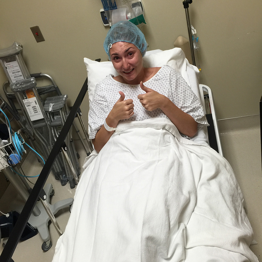 Rhiannon, bravely awaiting her biopsy. She's better than me in every fucking imaginable way.