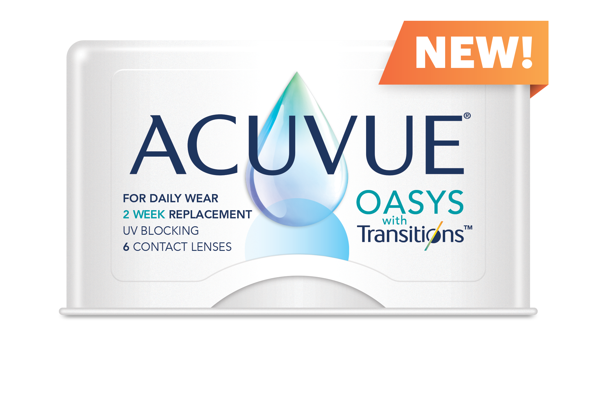 The all new acuvue oasys with transitions contact lens box shot.