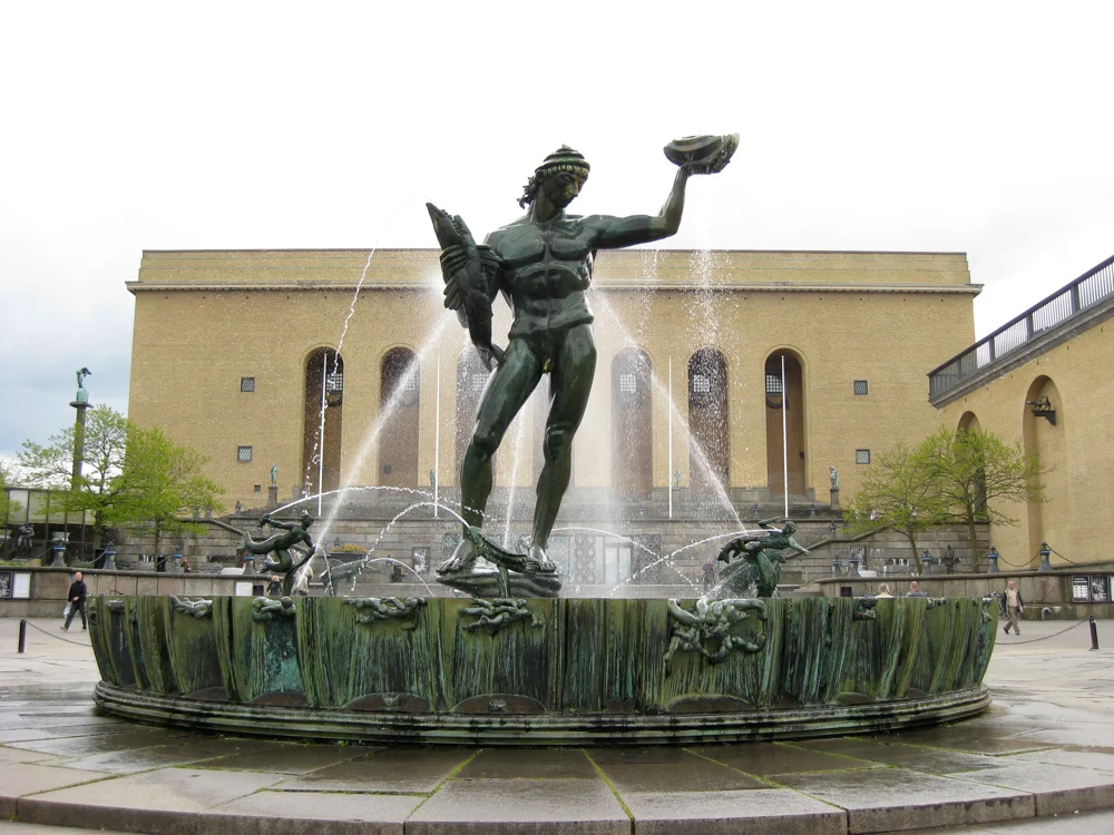 Carl Milles' Poseidon sits in Götaplatsen, Gothenburg, Sweden.
