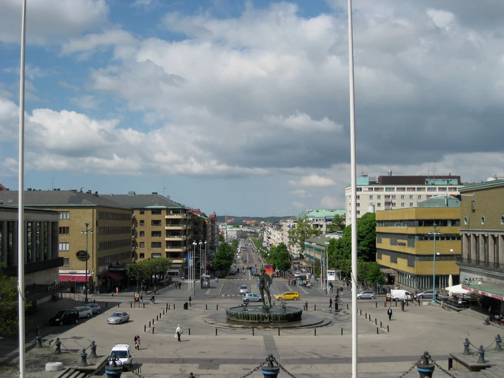 View from the Konstmuseum steps, overlooking Götaplatsen and Avenyn, Gothenburg, Sweden.