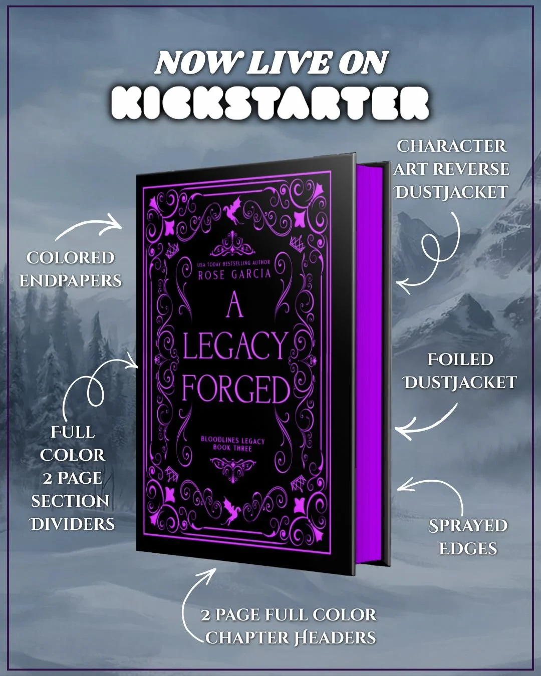 🚀 NOW LIVE ON KICKSTARTER 🚀

The Bloodlines Legacy Trilogy is an epic romantasy filled with deadly trials, dragons, forbidden love, and unforgettable characters.

✨ Deluxe hardcover editions
✨ Foil upgrades unlocked
✨ Exclusive rewards
✨ Limited ca